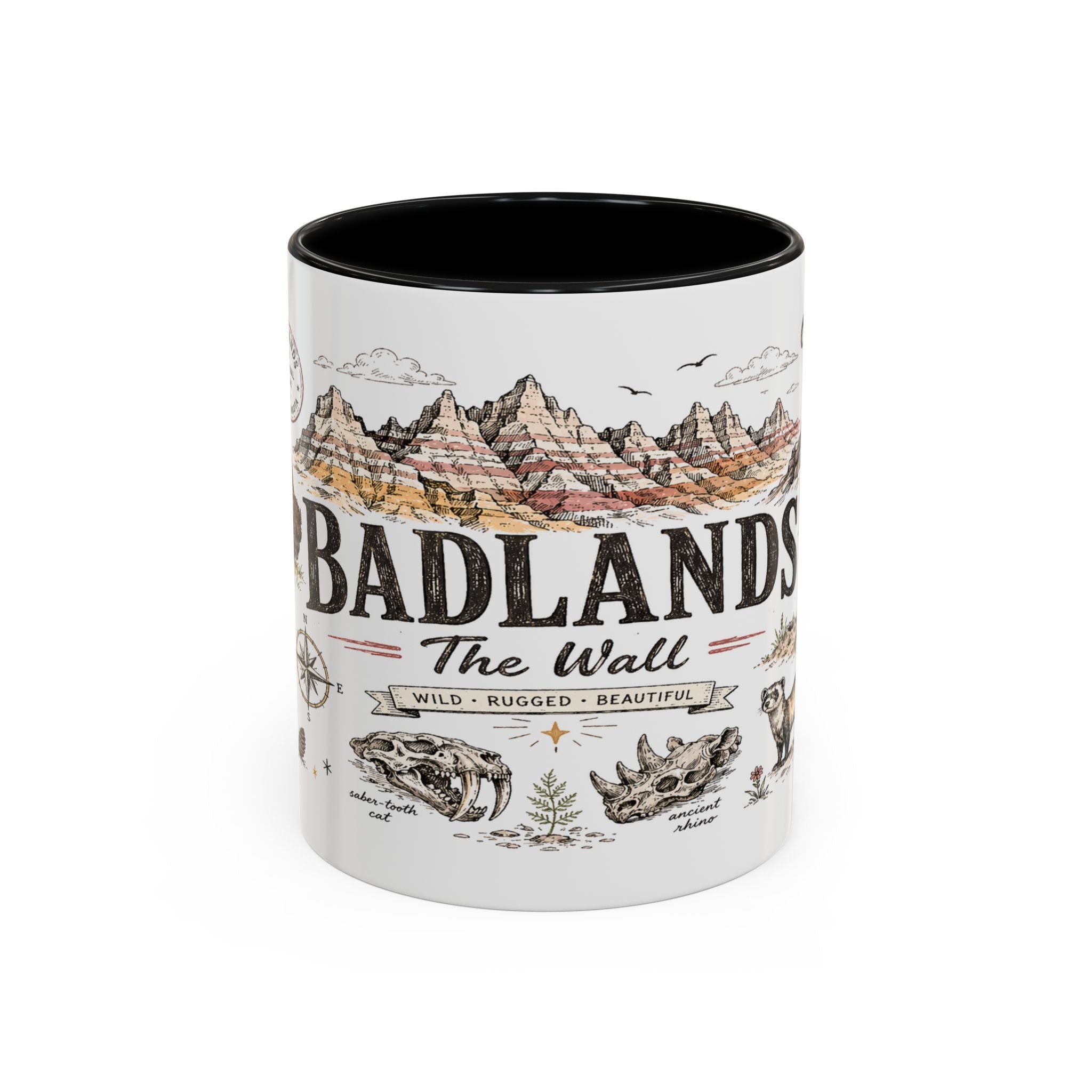 Badlands National Park Coffee Mug | South Dakota Prairie Fossil Hiking Gift | Accent Color Ceramic 11oz 15oz