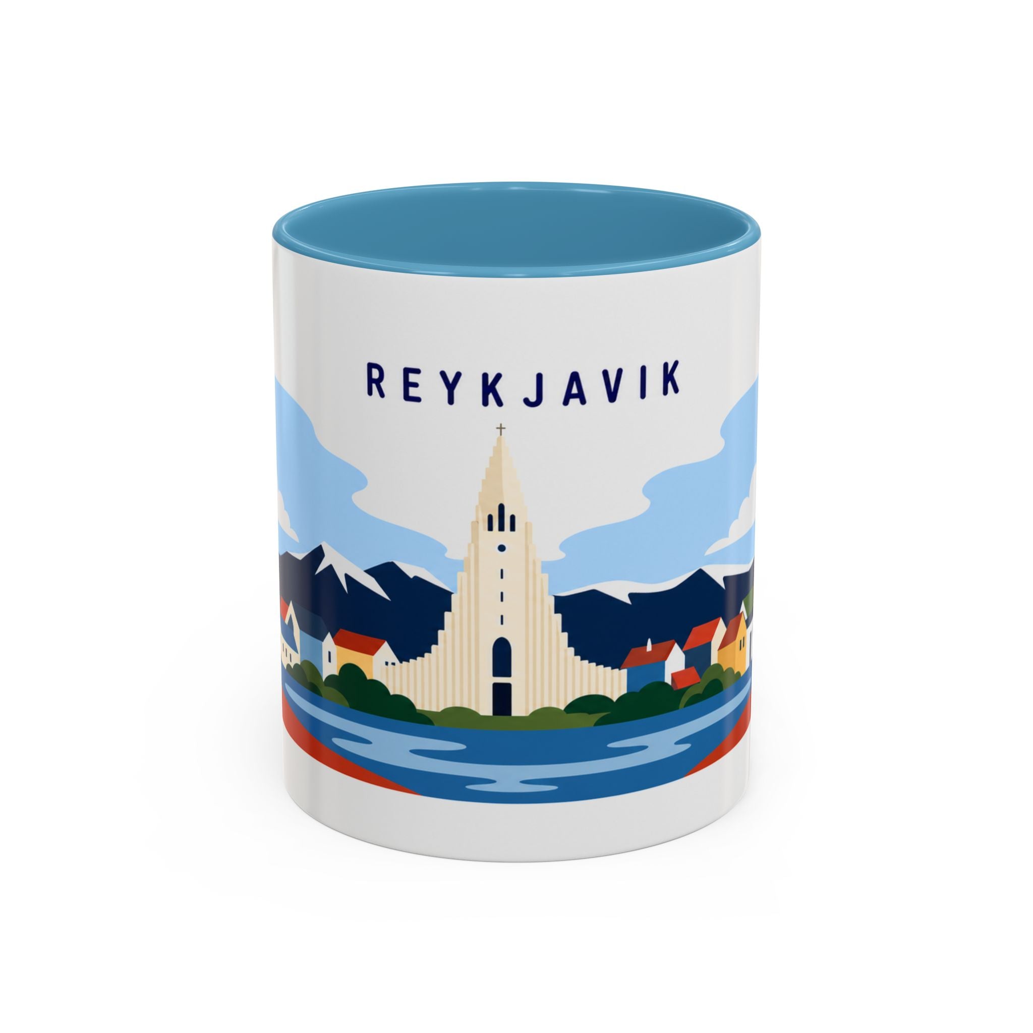 Reykjavik Coffee Mug | Travel Destination Souvenir Gift | Accent Color Ceramic 11oz 15oz