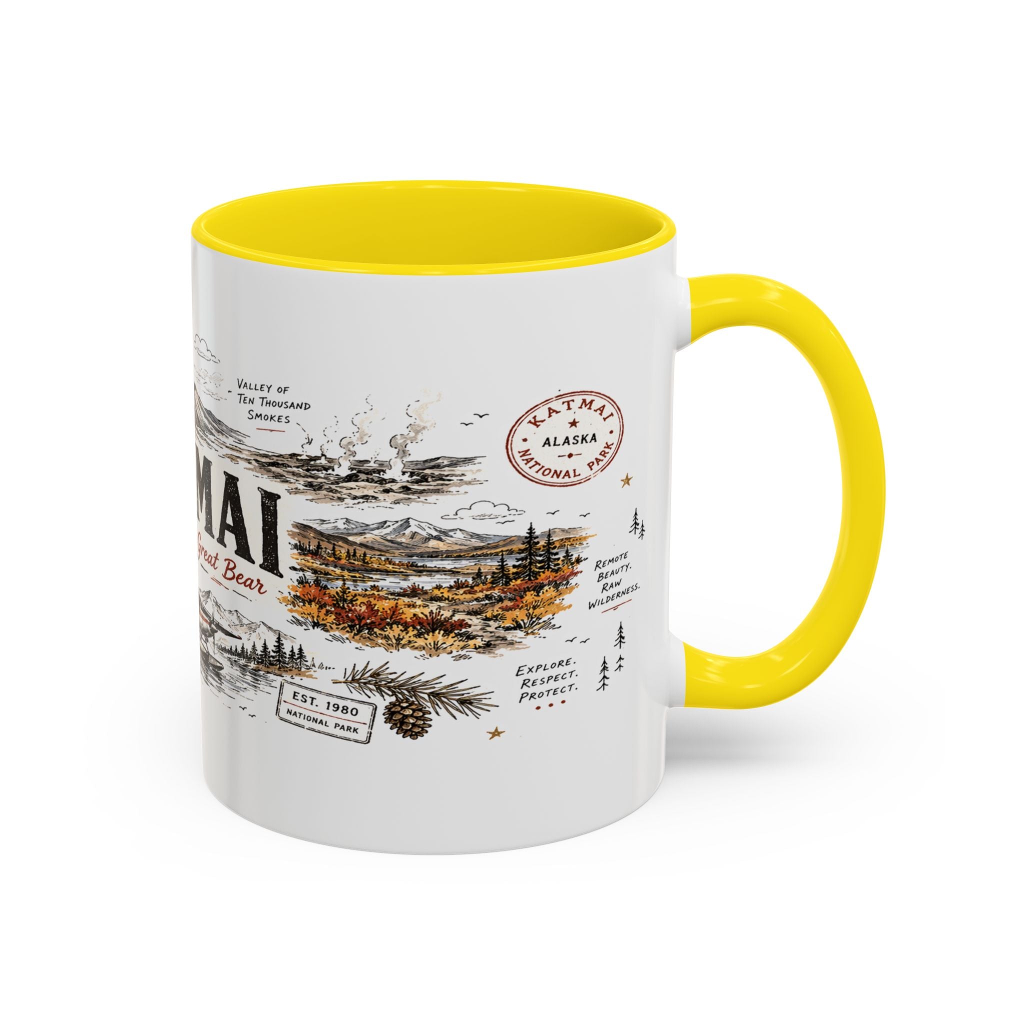 Katmai National Park Coffee Mug | Alaska Bear Watching Wildlife Gift | Accent Color Ceramic 11oz 15oz