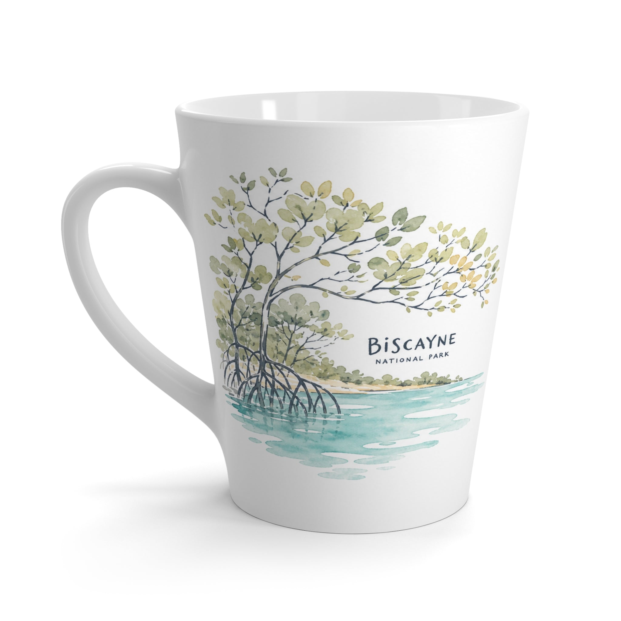 Biscayne National Park Latte Mug | Pastel Watercolor Nature Coffee Cup | 12 oz Travel Souvenir Gift