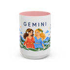 Gemini Zodiac Coffee Mug | Twins and Floral Design | Astrology Birthday Gift | 11 oz 15 oz Ceramic Accent Mug