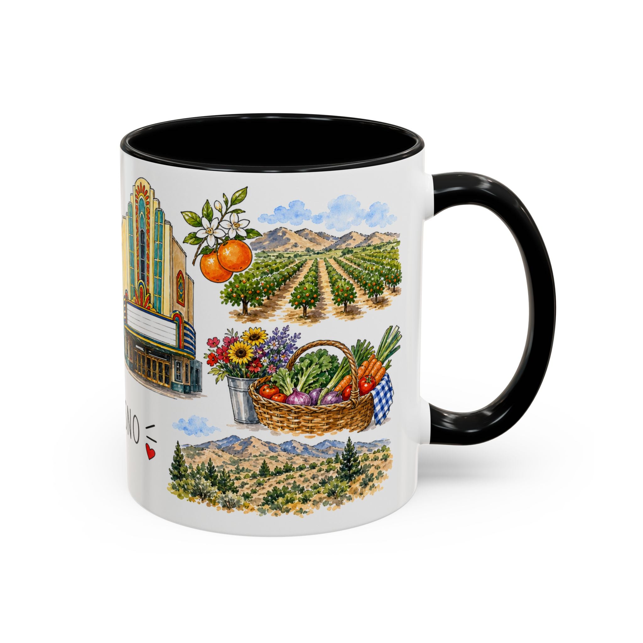Fresno Illustrated Travel Mug | City Souvenir Accent Coffee Mug | 11oz 15oz Ceramic Cup