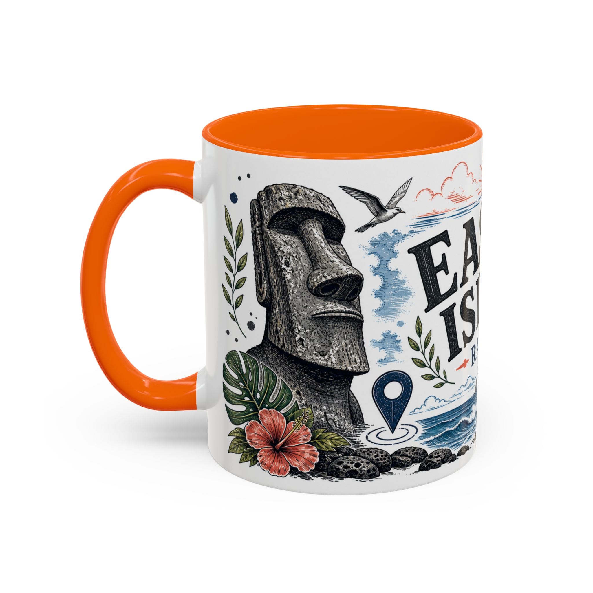 Easter Island Coffee Mug | Travel Destination Souvenir Gift | Accent Color Ceramic 11oz 15oz