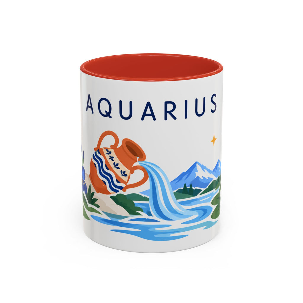 Aquarius Zodiac Coffee Mug | Water Bearer Design | Astrology Birthday Gift | 11 oz 15 oz Ceramic Accent Mug