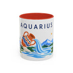 Aquarius Zodiac Coffee Mug | Water Bearer Design | Astrology Birthday Gift | 11 oz 15 oz Ceramic Accent Mug
