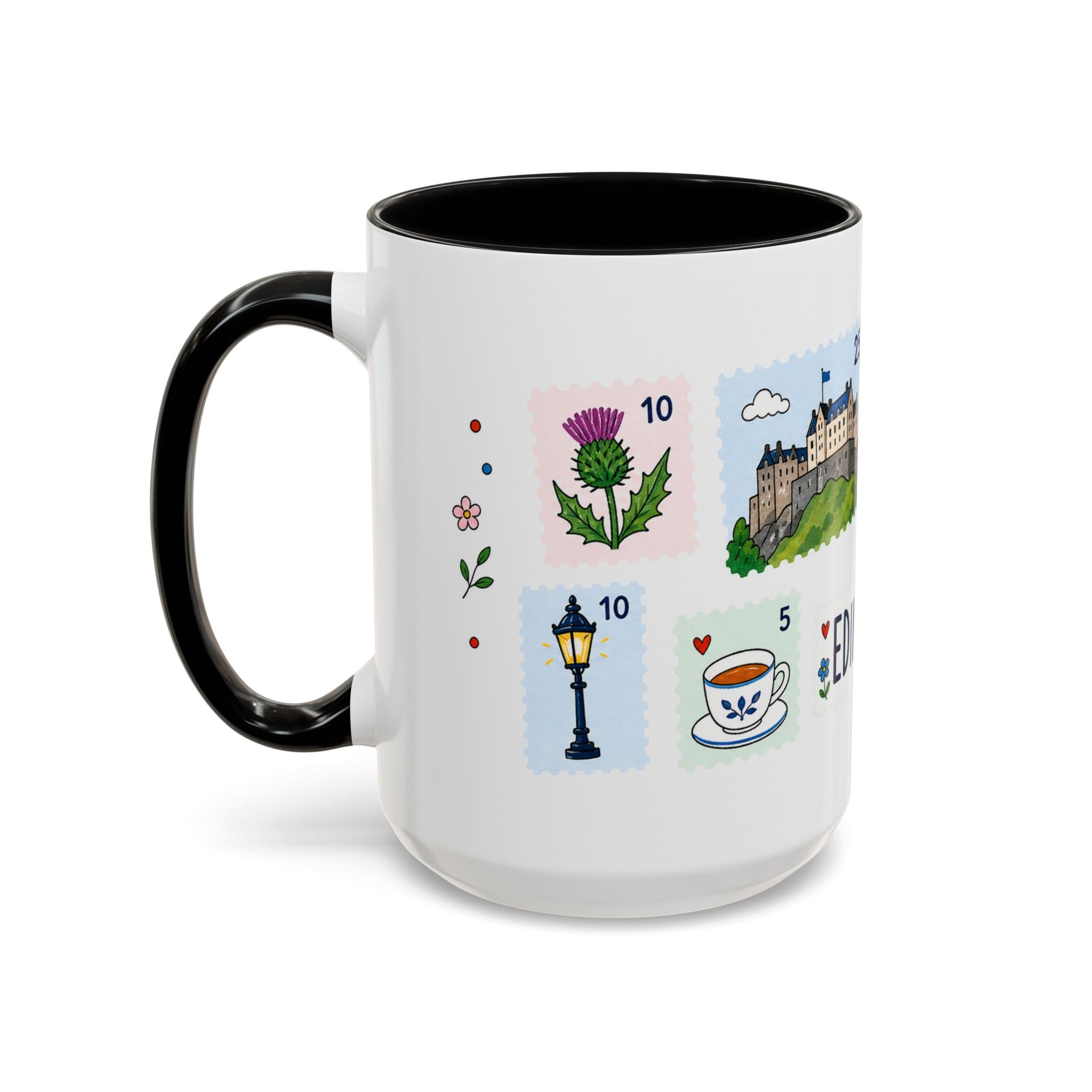 Edinburgh Coffee Mug | Postage Stamp Collage Mug | Travel Souvenir Accent Cup 11oz 15oz
