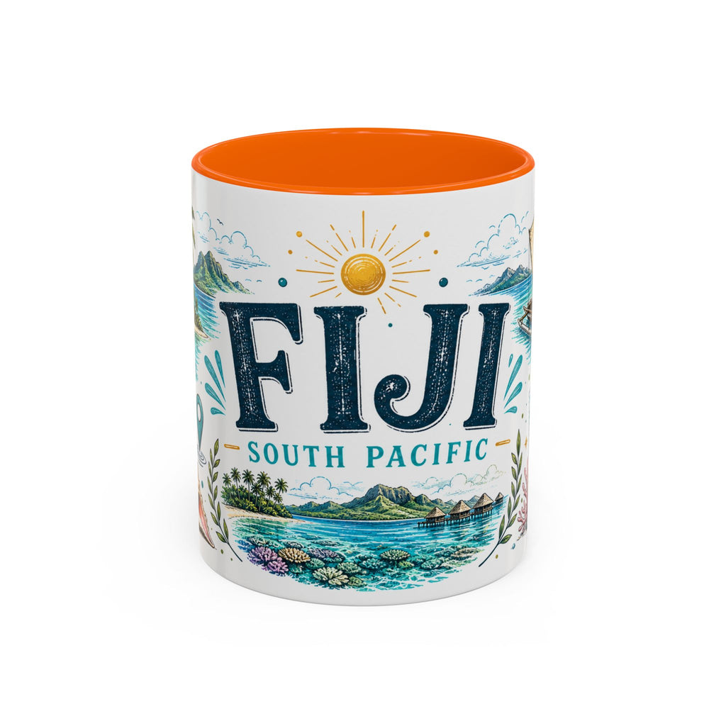 Fiji Coffee Mug | Travel Destination Souvenir Gift | Accent Color Ceramic 11oz 15oz