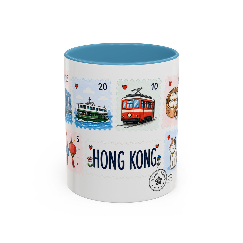 Hong Kong Coffee Mug | Postage Stamp Collage Mug | Travel Souvenir Accent Cup 11oz 15oz