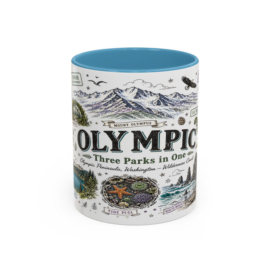 Olympic Coffee Mug | National Park Hiking Rainforest Gift | Accent Color Ceramic 11oz 15oz