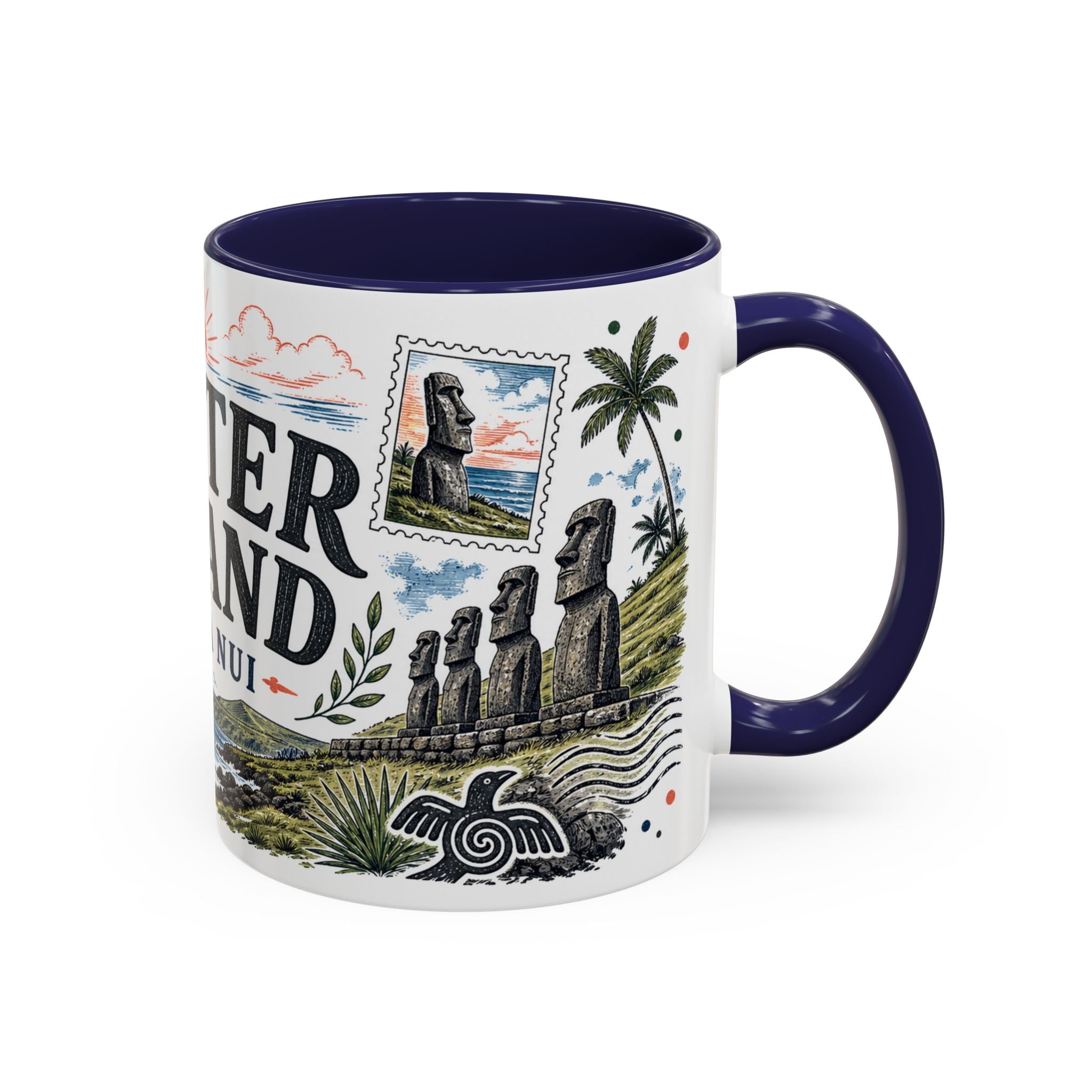 Easter Island Coffee Mug | Travel Destination Souvenir Gift | Accent Color Ceramic 11oz 15oz