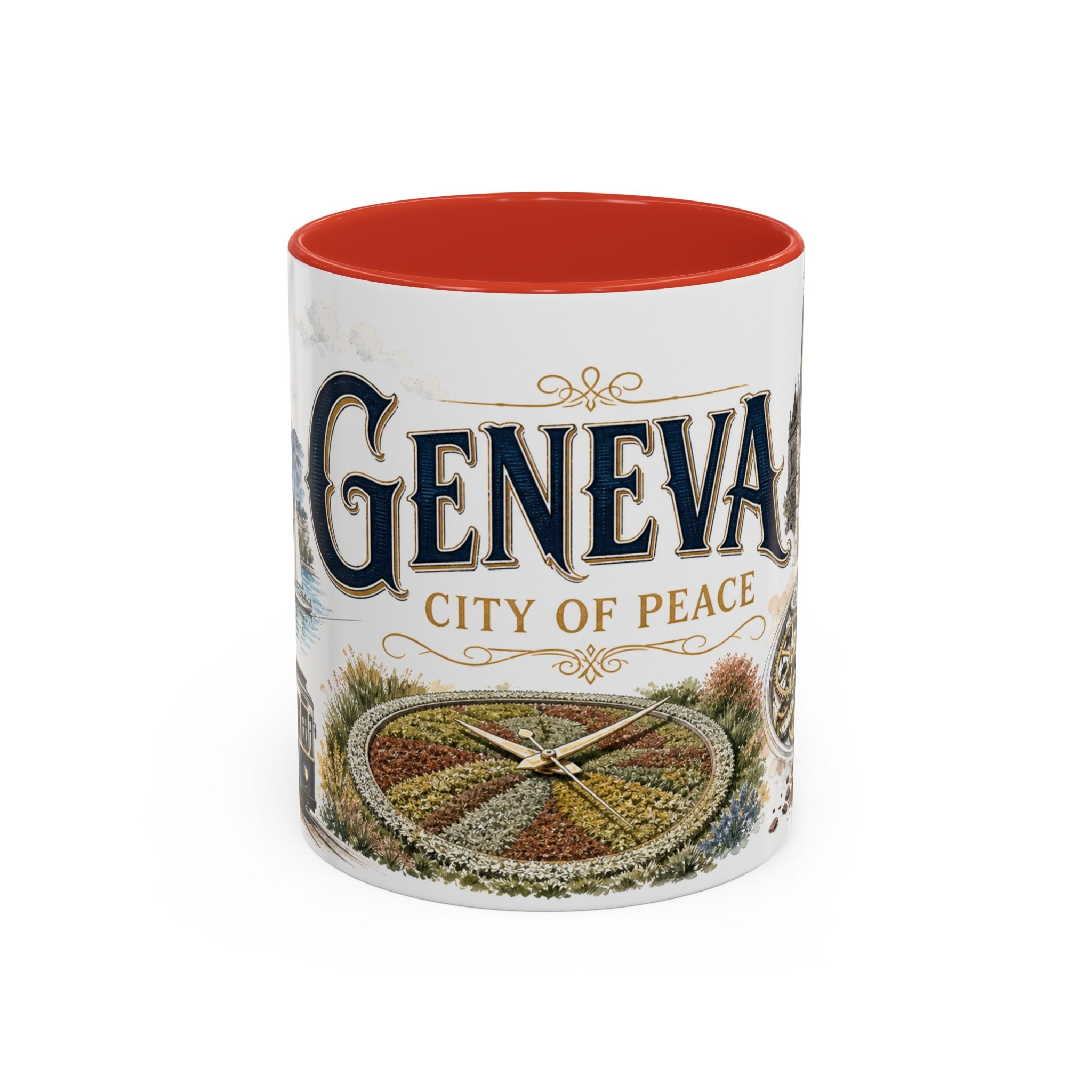 Geneva Coffee Mug | Switzerland Travel Souvenir | Vintage Illustrated City Gift | 11 oz 15 oz Accent Mug
