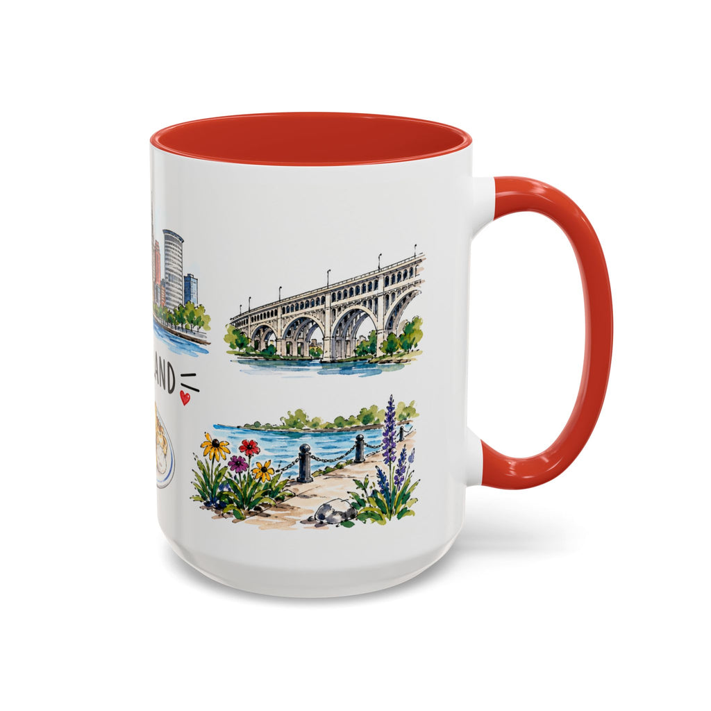 Cleveland Illustrated Travel Mug | City Souvenir Accent Coffee Mug | 11oz 15oz Ceramic Cup