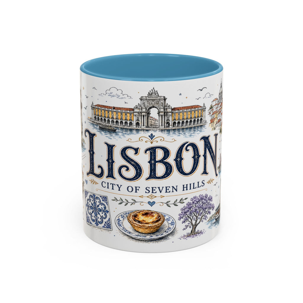 Lisbon Coffee Mug | Portugal Travel Souvenir | Vintage Illustrated City Gift | 11 oz 15 oz Accent Mug
