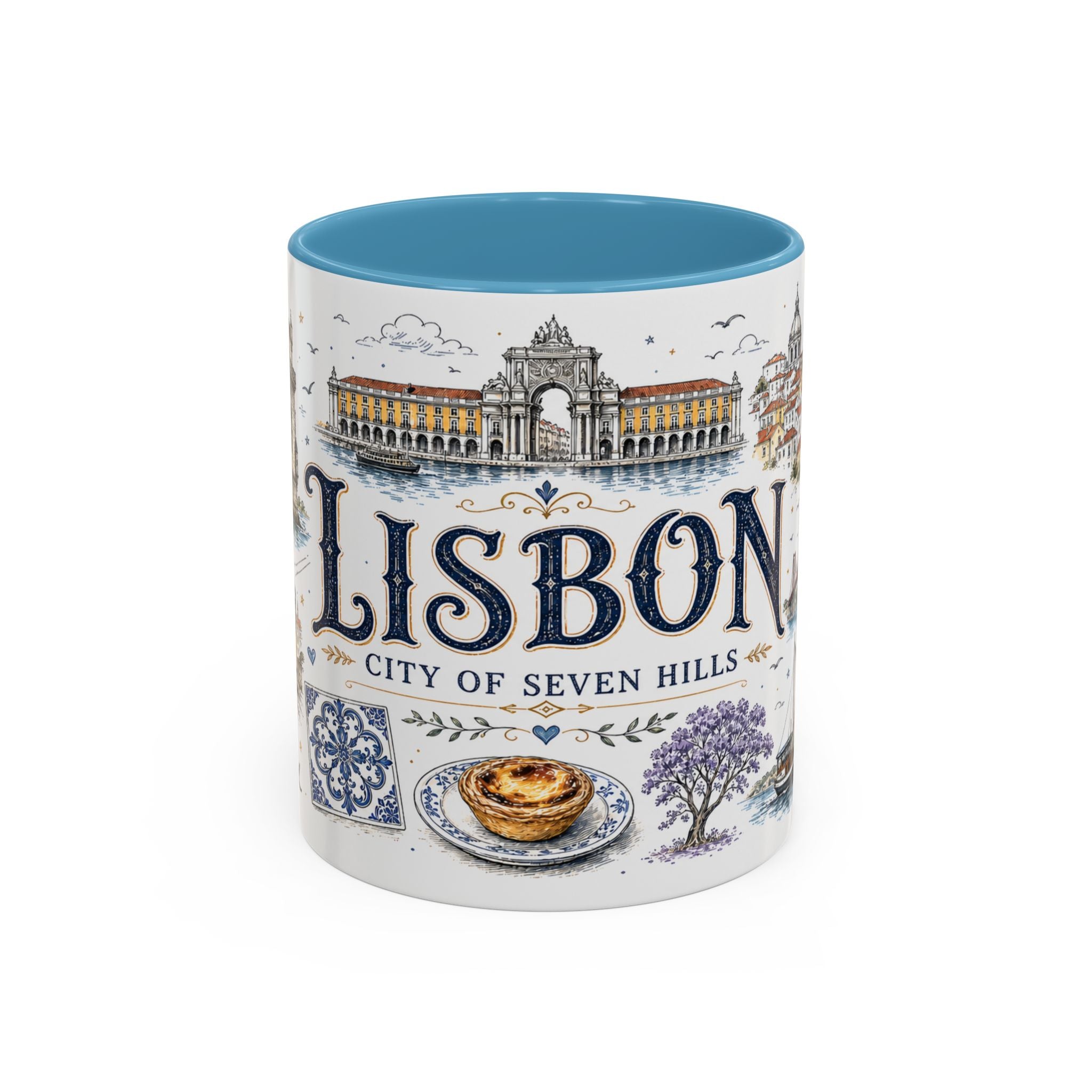 Lisbon Coffee Mug | Portugal Travel Souvenir | Vintage Illustrated City Gift | 11 oz 15 oz Accent Mug