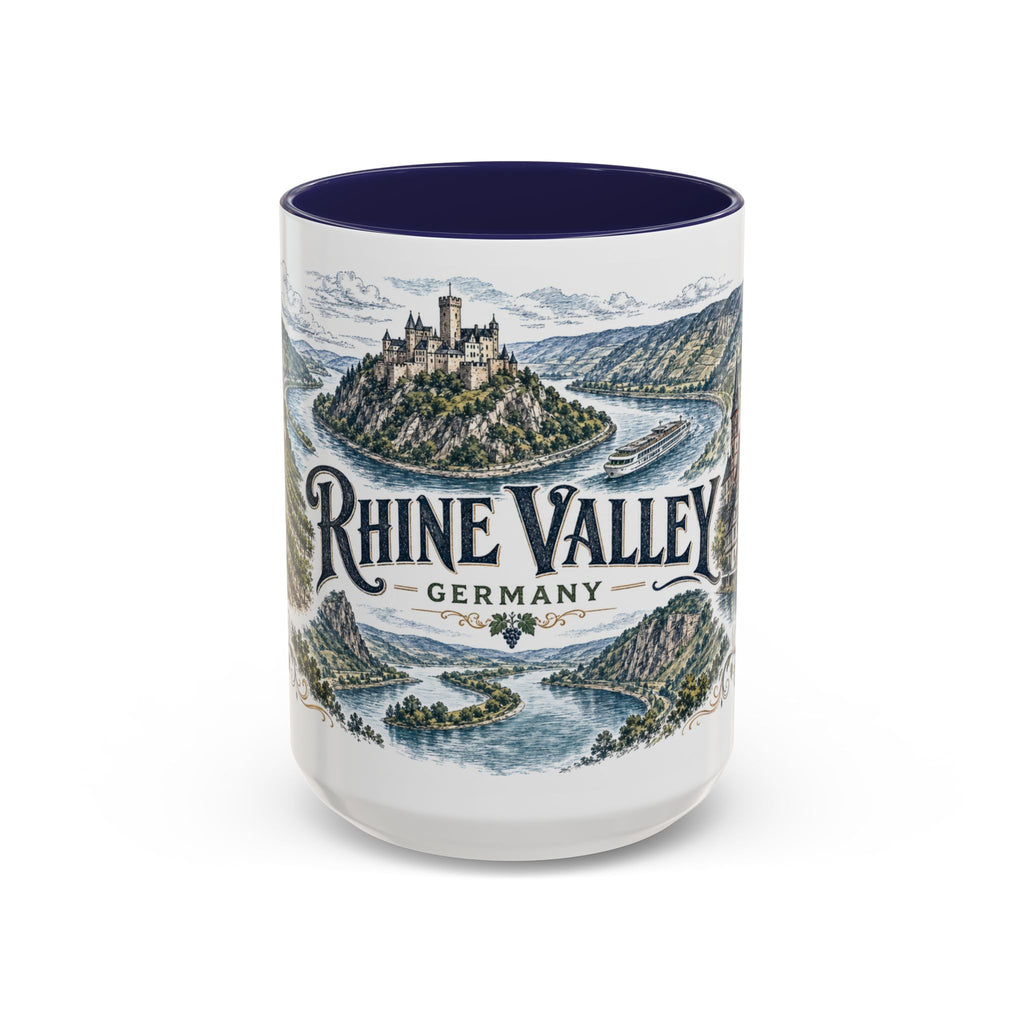 Rhine Valley Mug, Germany Travel Souvenir, Bucket List Gift, Accent Ceramic Coffee Mug 11oz 15oz