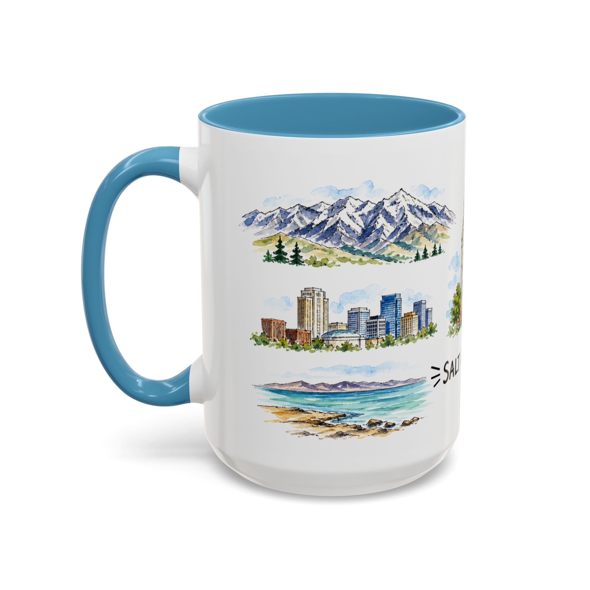 Salt Lake City Illustrated Travel Mug | City Souvenir Accent Coffee Mug | 11oz 15oz Ceramic Cup