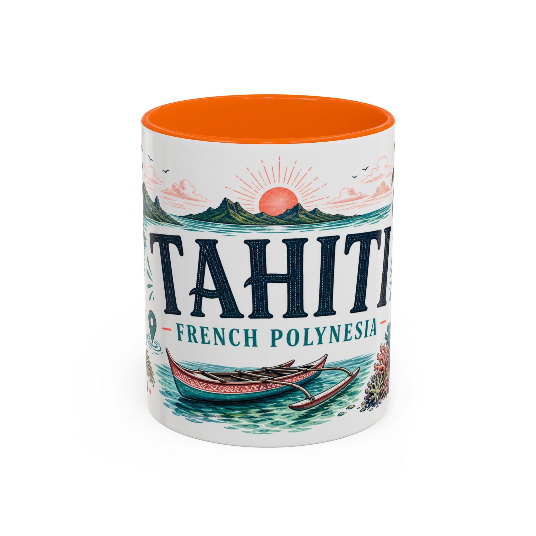 Tahiti Coffee Mug | Travel Destination Souvenir Gift | Accent Color Ceramic 11oz 15oz