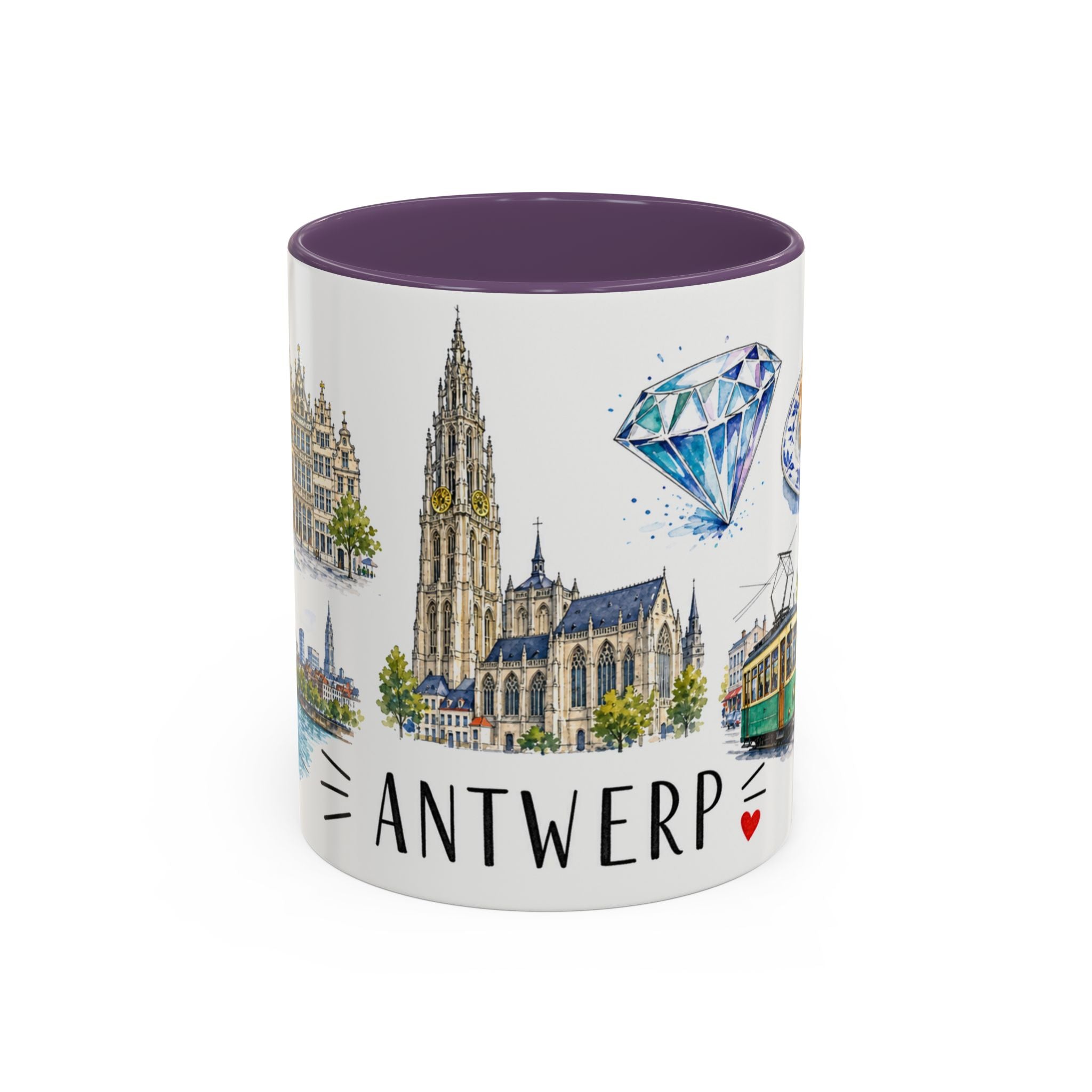Antwerp Illustrated Travel Mug | City Souvenir Accent Coffee Mug | 11oz 15oz Ceramic Cup