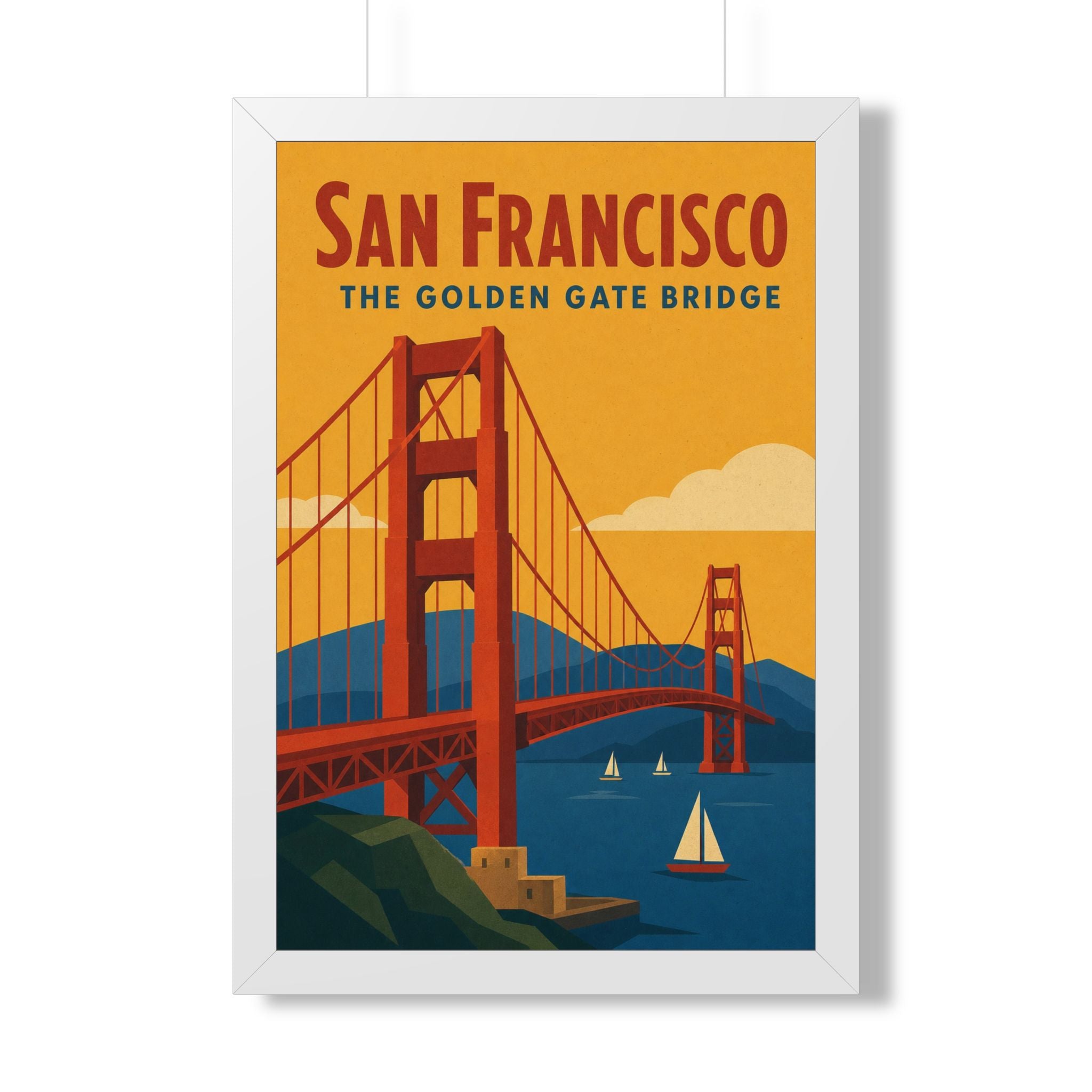 Golden Gate Bridge United States Framed Poster | Vintage Travel Wall Art | Black Walnut White Frame | 16x24 20x30