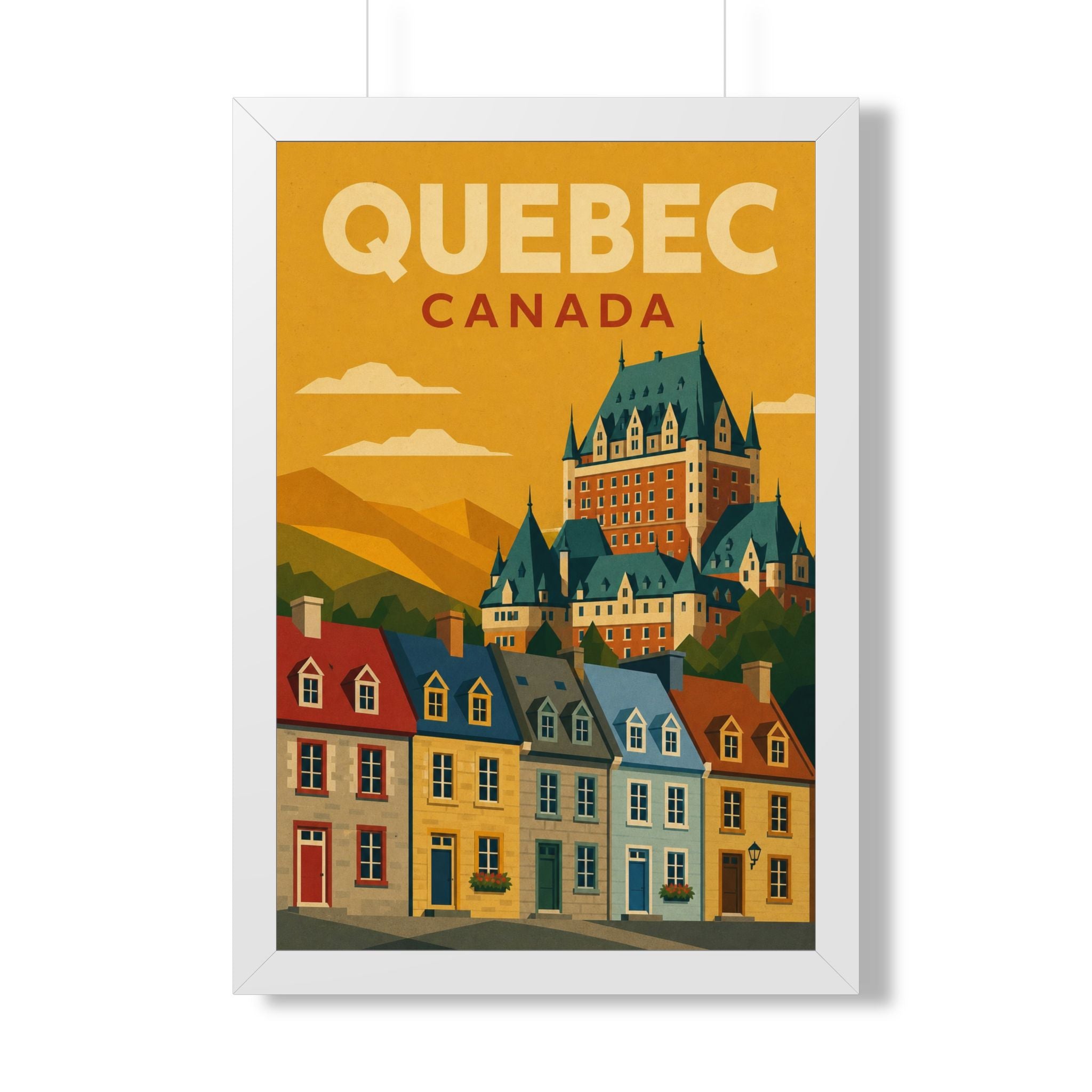 Québec City Canada Framed Poster | Vintage Travel Wall Art | Black Walnut White Frame | 16x24 20x30