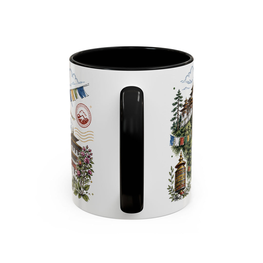Bhutan Valleys Coffee Mug | Travel Destination Souvenir Gift | Accent Color Ceramic 11oz 15oz