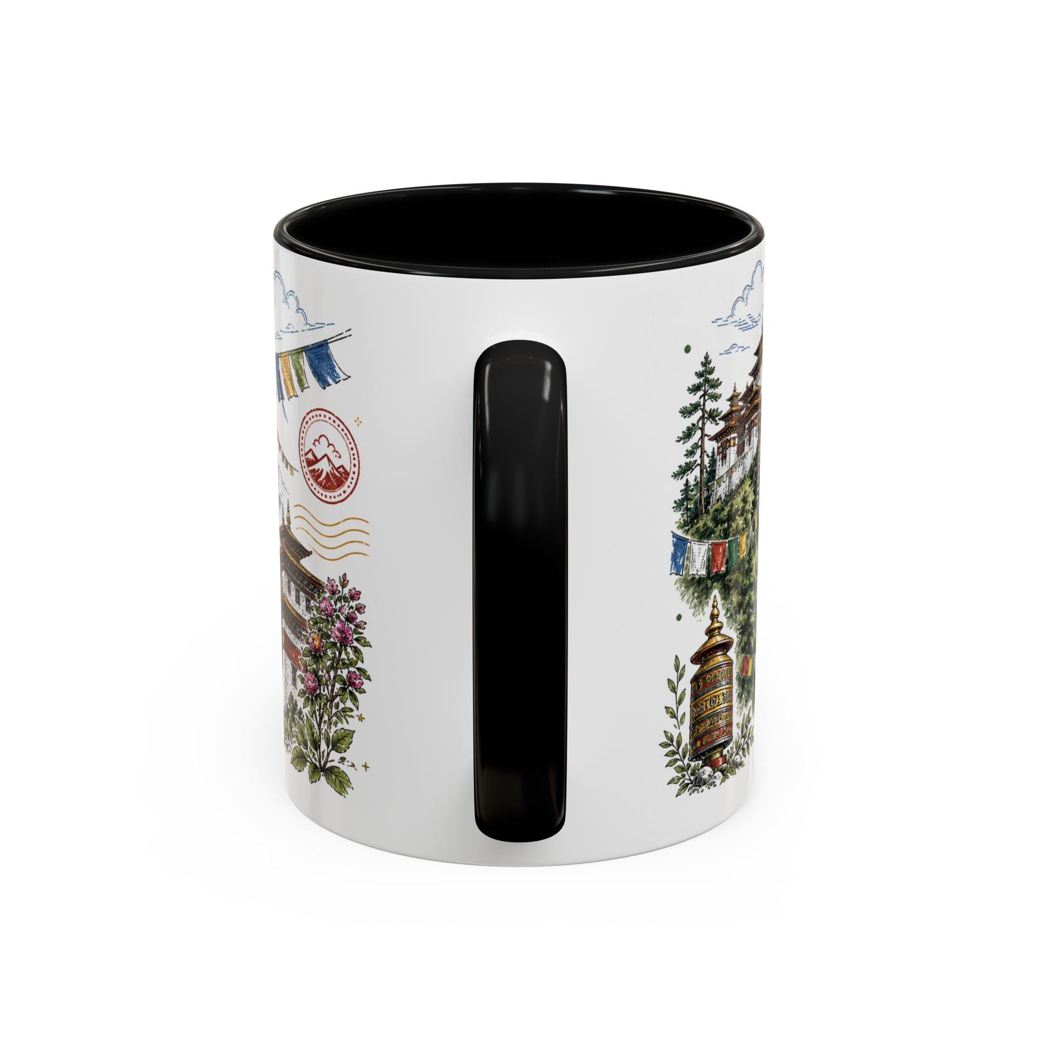 Bhutan Valleys Coffee Mug | Travel Destination Souvenir Gift | Accent Color Ceramic 11oz 15oz