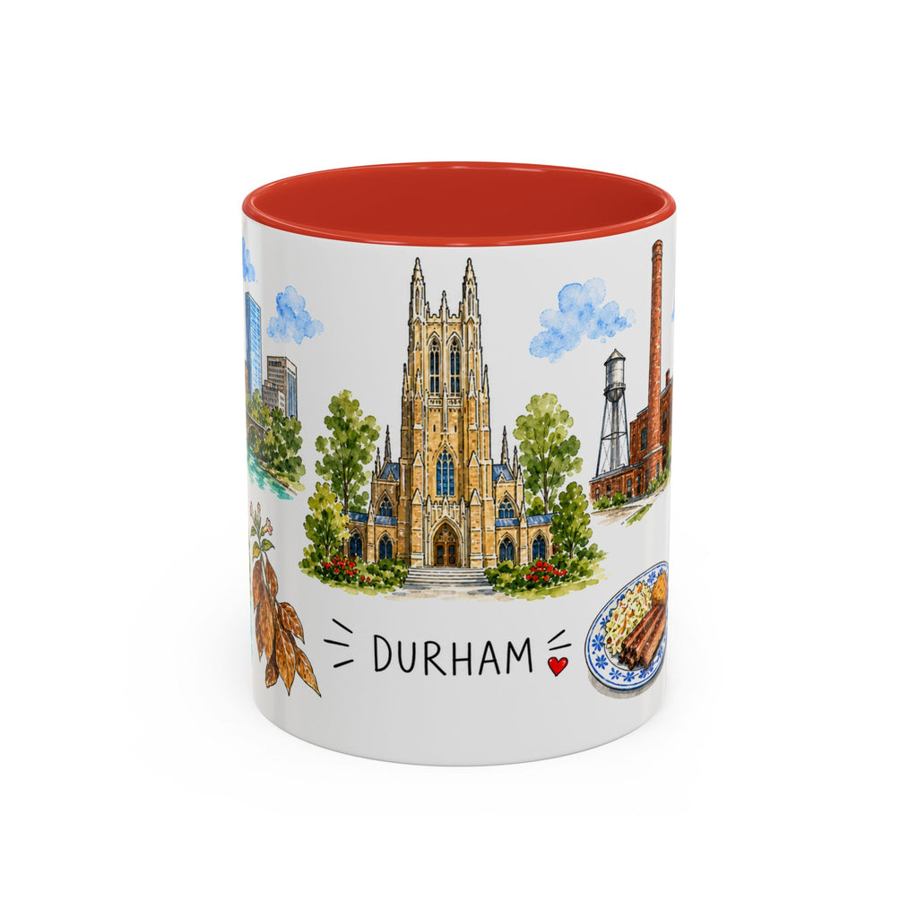 Durham Illustrated Travel Mug | City Souvenir Accent Coffee Mug | 11oz 15oz Ceramic Cup