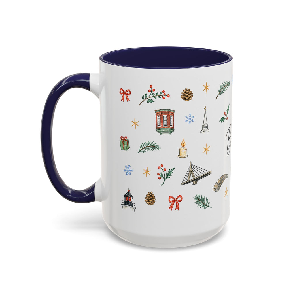 Boston Christmas Mug | Watercolor Travel Souvenir | Holiday Gift | Accent Ceramic Coffee Cup 11oz 15oz
