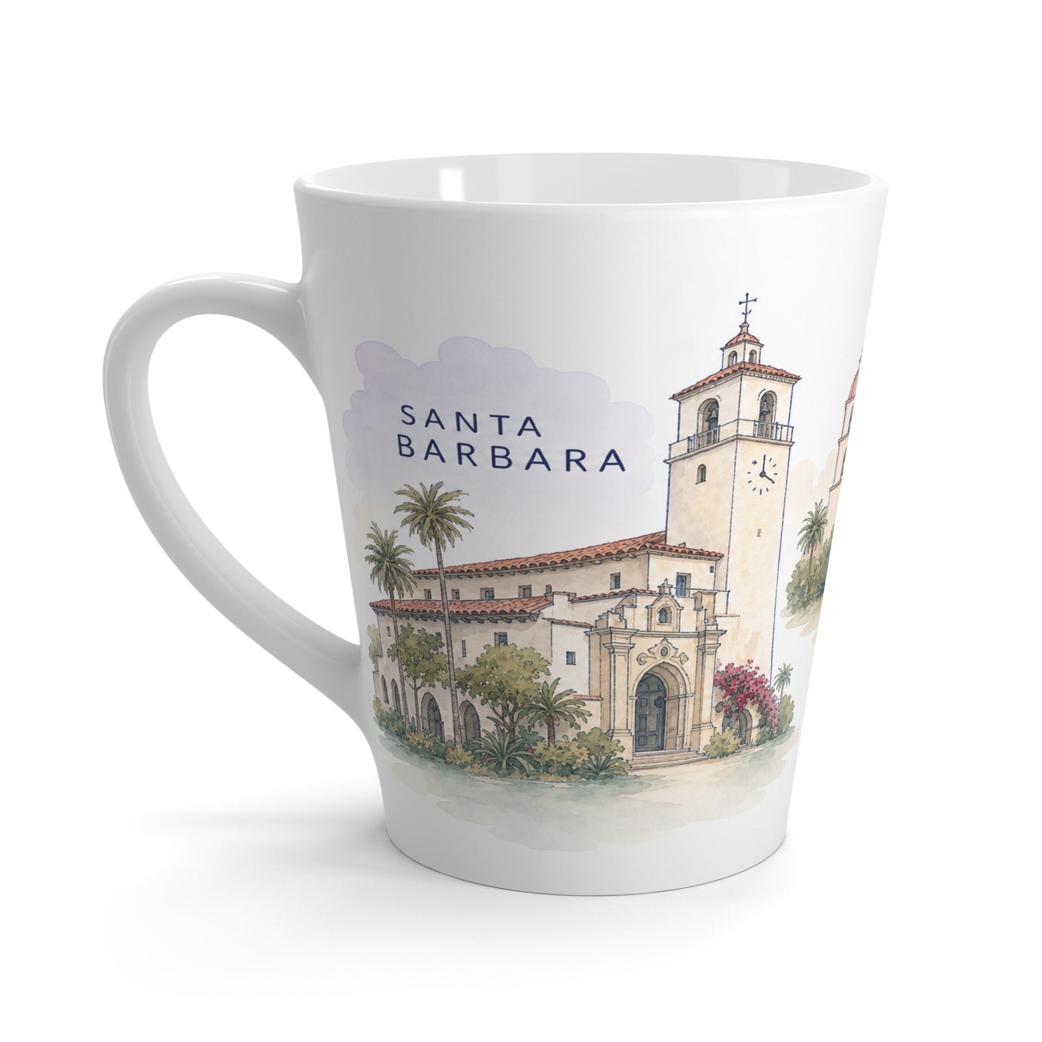 Santa Barbara Latte Mug | Watercolor City Travel Mug | 12 oz Ceramic Souvenir Gift