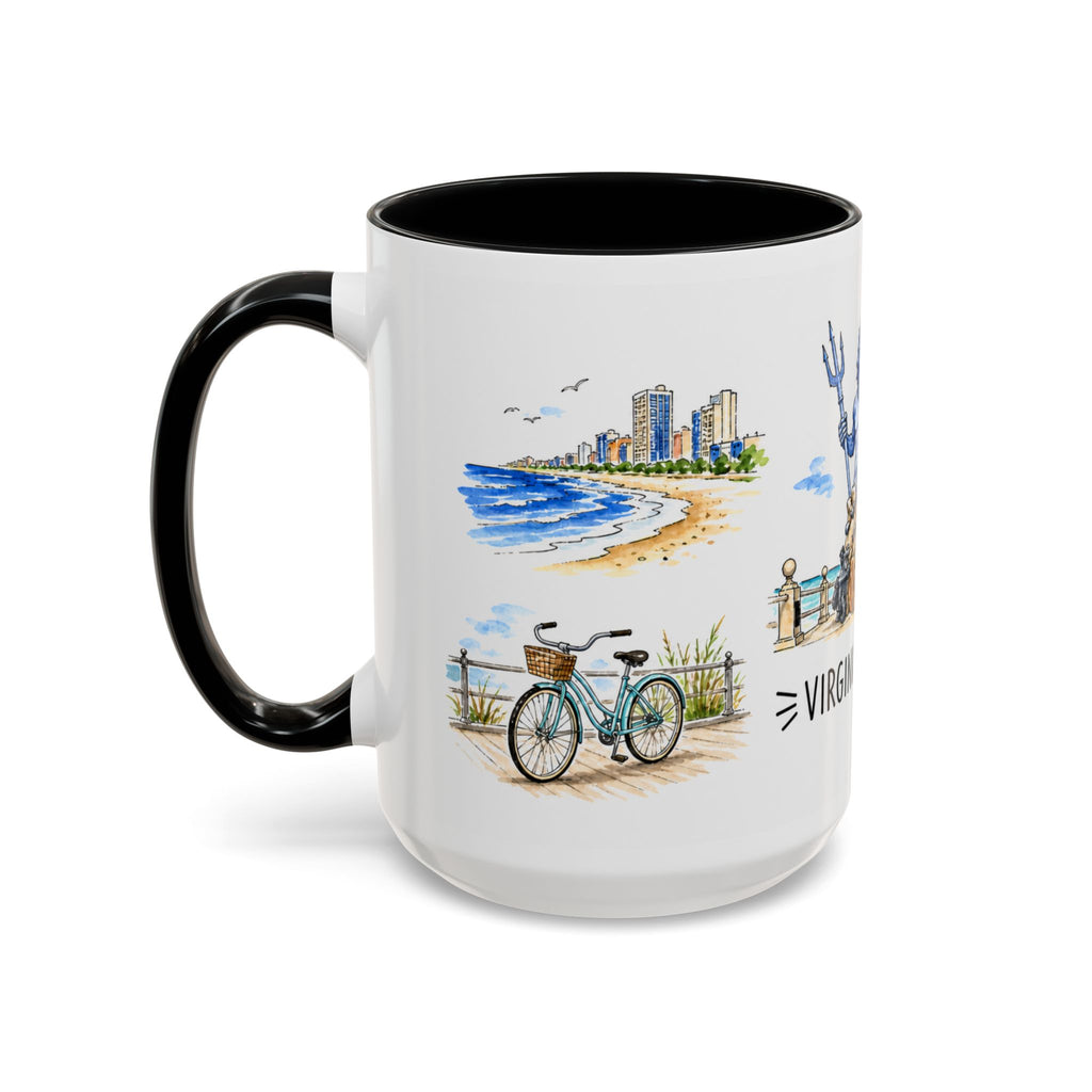 Virginia Beach Illustrated Travel Mug | City Souvenir Accent Coffee Mug | 11oz 15oz Ceramic Cup