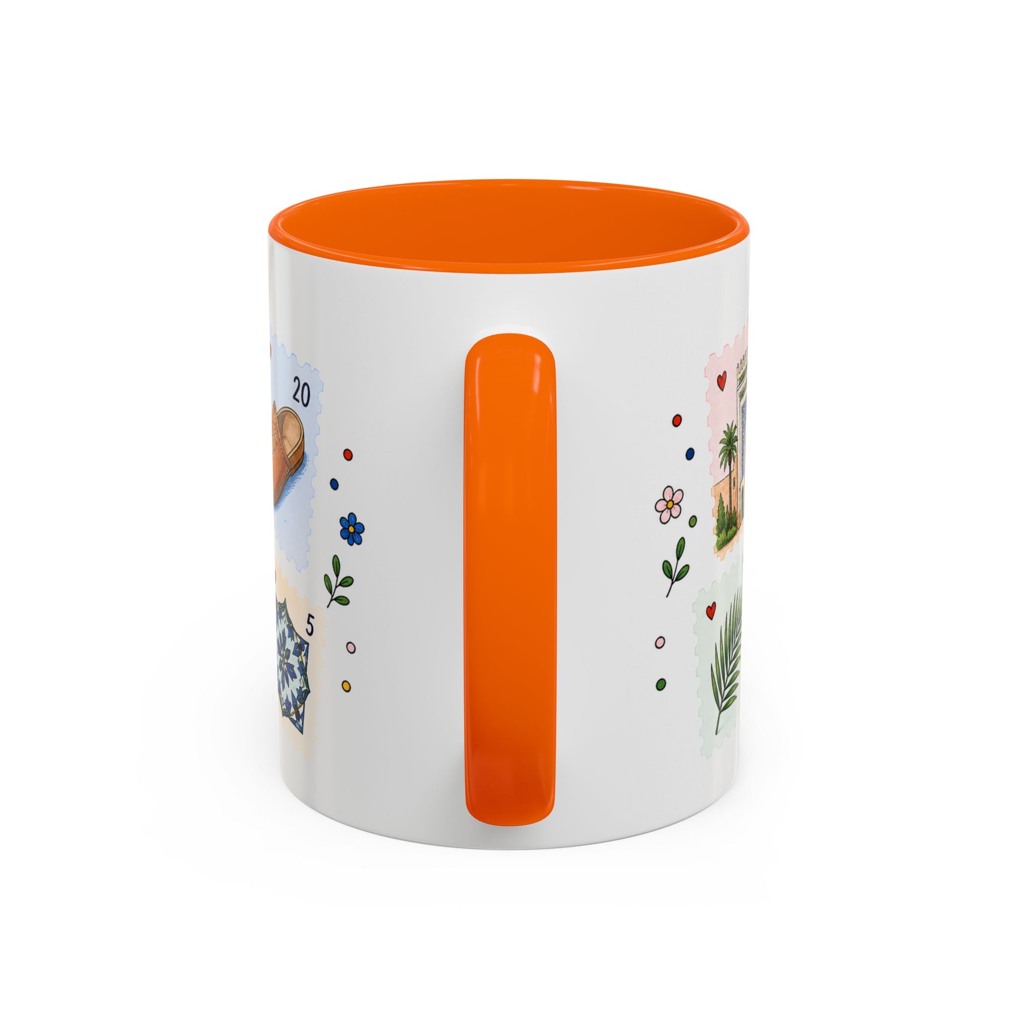 Fez Coffee Mug | Postage Stamp Collage Mug | Travel Souvenir Accent Cup 11oz 15oz