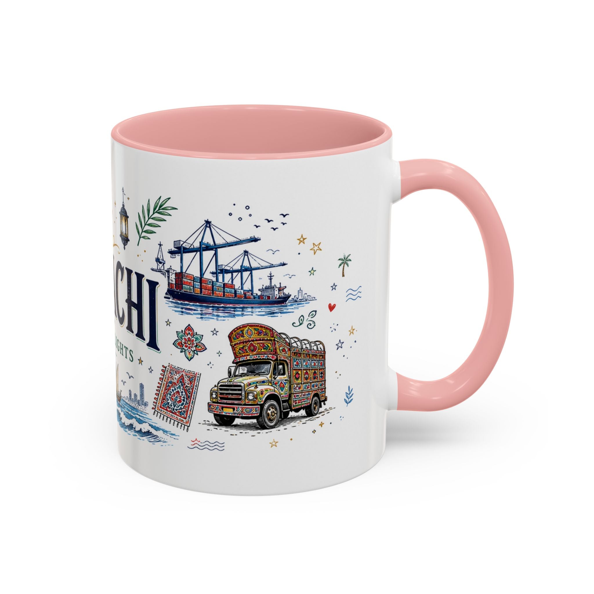 Karachi Coffee Mug | Pakistan Souvenir Travel Gift | Accent Color Ceramic 11oz 15oz