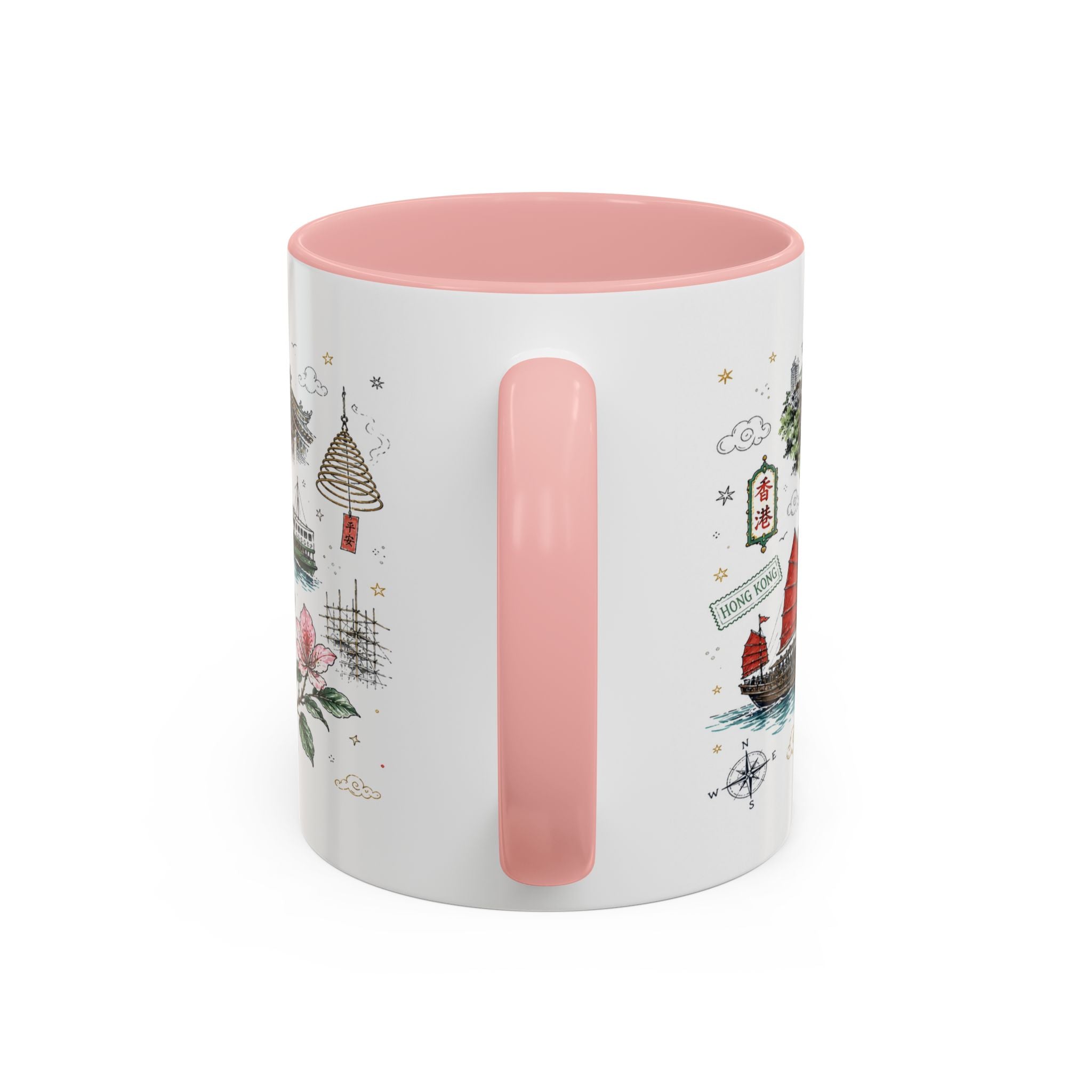 Hong Kong Coffee Mug | Asia Souvenir Travel Gift | Accent Color Ceramic 11oz 15oz