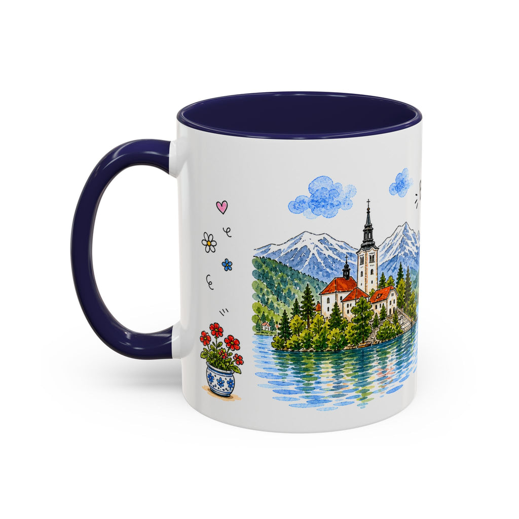 Bled Illustrated Travel Mug | Slovenia Souvenir Accent Coffee Mug | 11oz 15oz Ceramic Cup