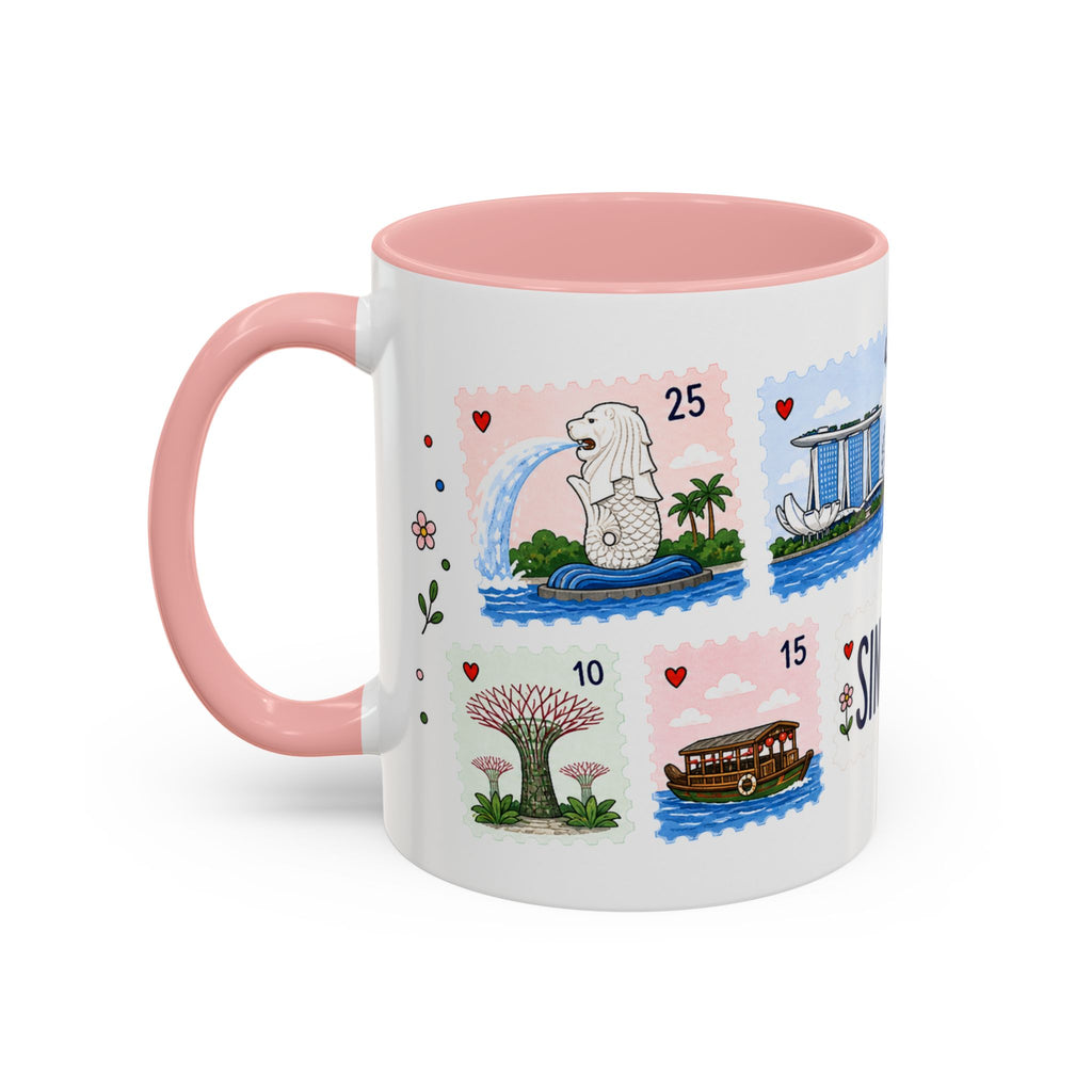 Singapore Coffee Mug | Postage Stamp Collage Mug | Travel Souvenir Accent Cup 11oz 15oz