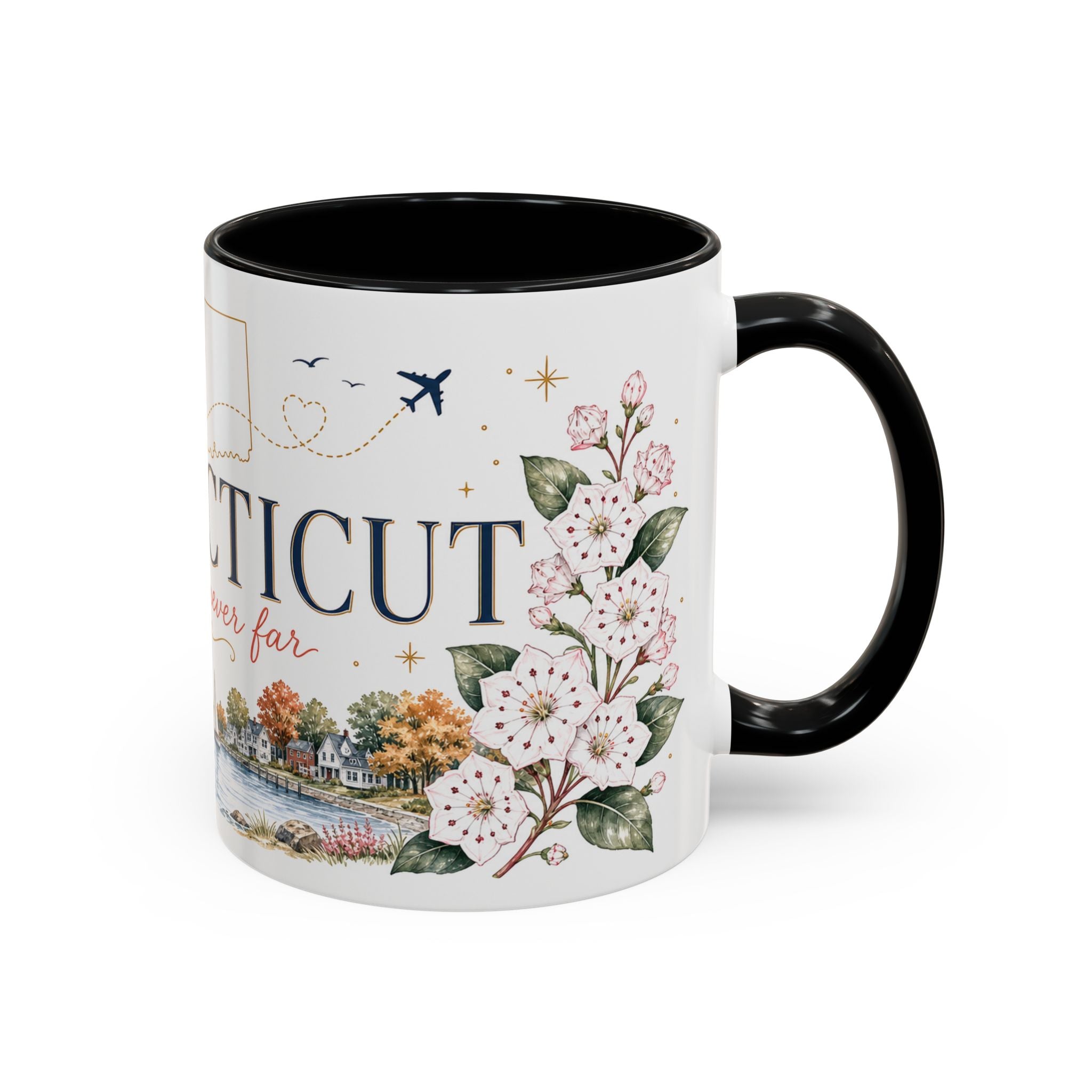 Connecticut State Map Mug | Botanical Accent Coffee Cup (11oz 15oz)