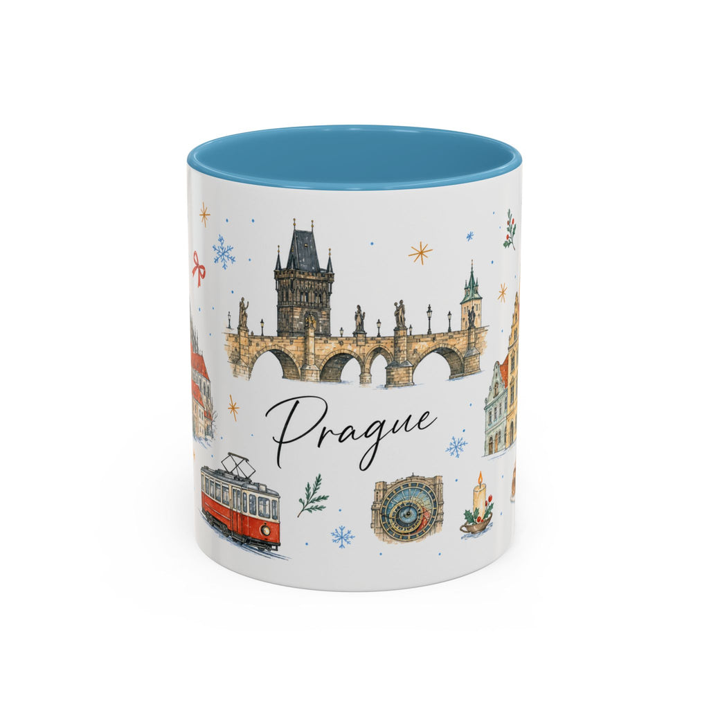 Prague Christmas Mug | Watercolor Travel Souvenir | Holiday Gift | Accent Ceramic Coffee Cup 11oz 15oz