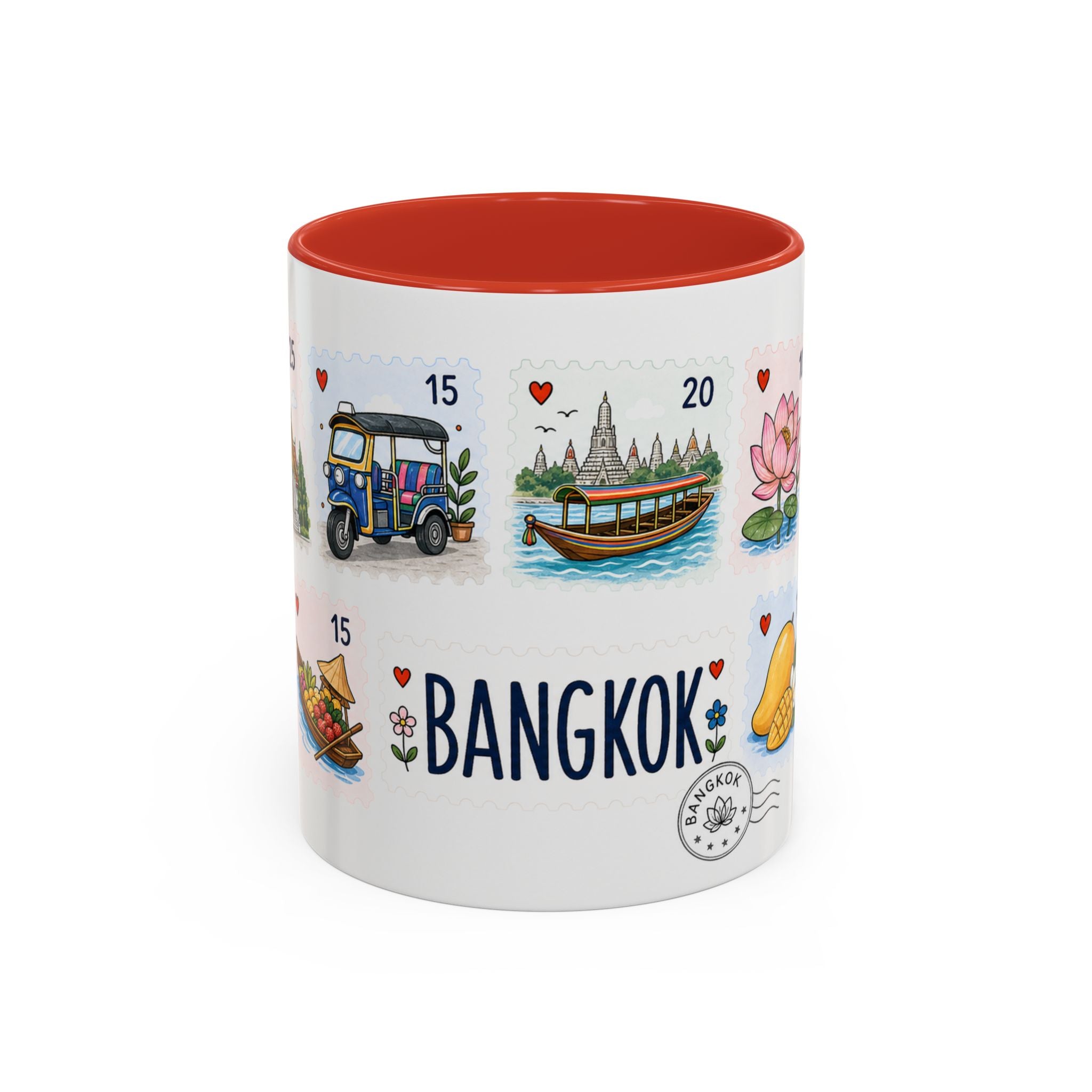 Bangkok Coffee Mug | Postage Stamp Collage Mug | Travel Souvenir Accent Cup 11oz 15oz