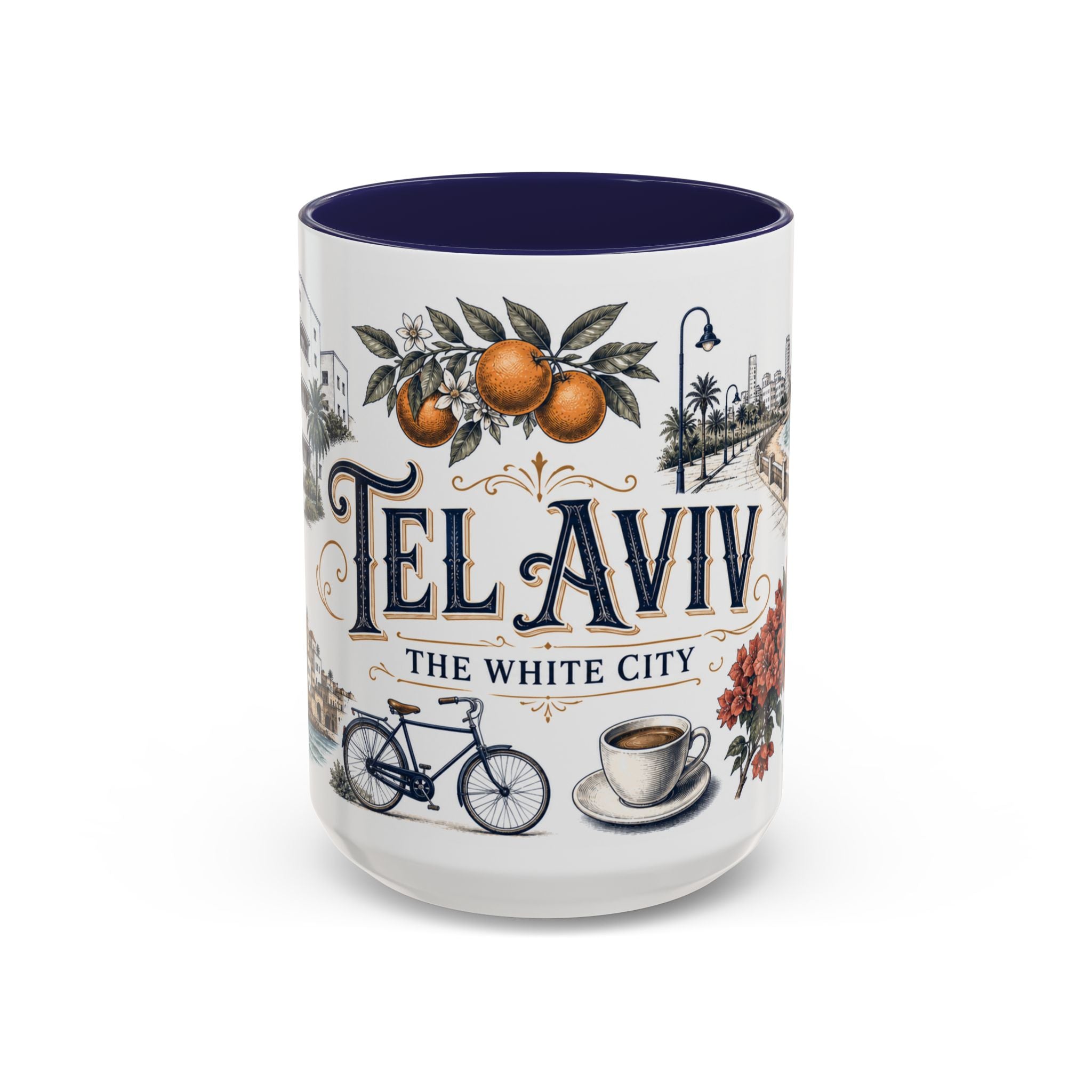Tel Aviv Coffee Mug | Israel Travel Souvenir | Vintage Illustrated City Gift | 11 oz 15 oz Accent Mug