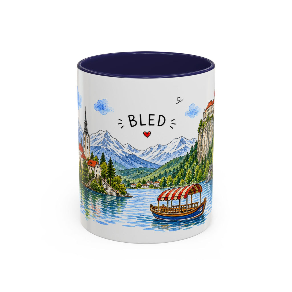 Bled Illustrated Travel Mug | Slovenia Souvenir Accent Coffee Mug | 11oz 15oz Ceramic Cup