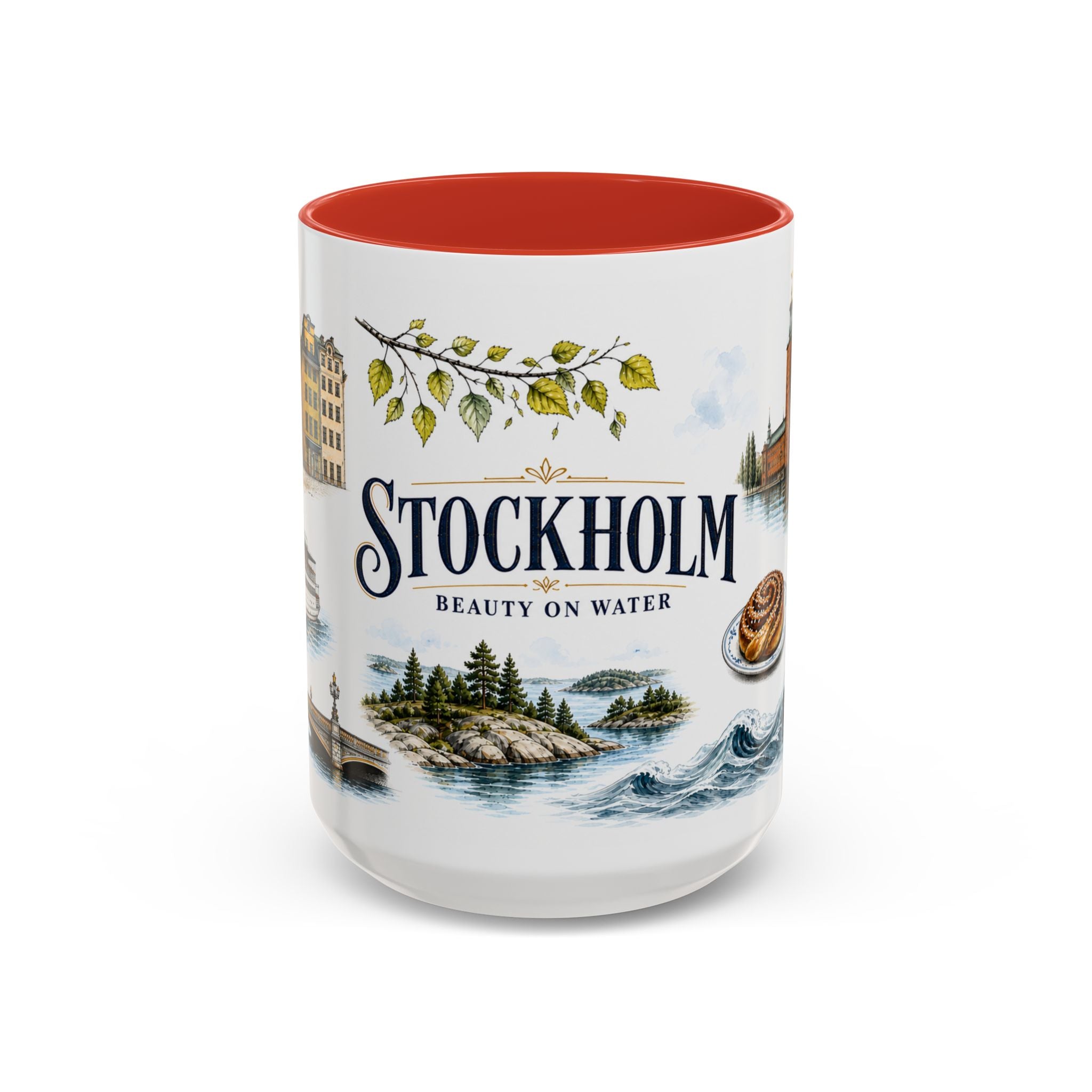 Stockholm Coffee Mug | Sweden Travel Souvenir | Vintage Illustrated City Gift | 11 oz 15 oz Accent Mug