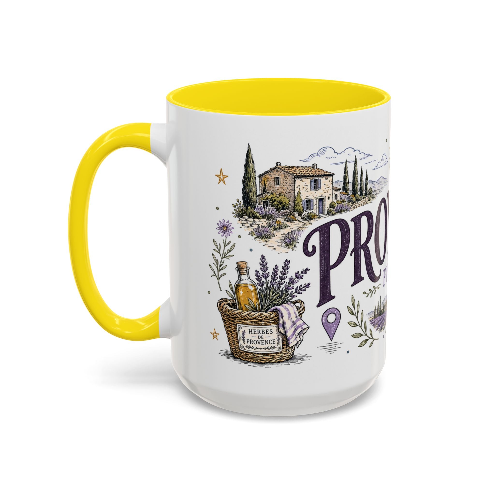 Provence Coffee Mug | Travel Destination Souvenir Gift | Accent Color Ceramic 11oz 15oz