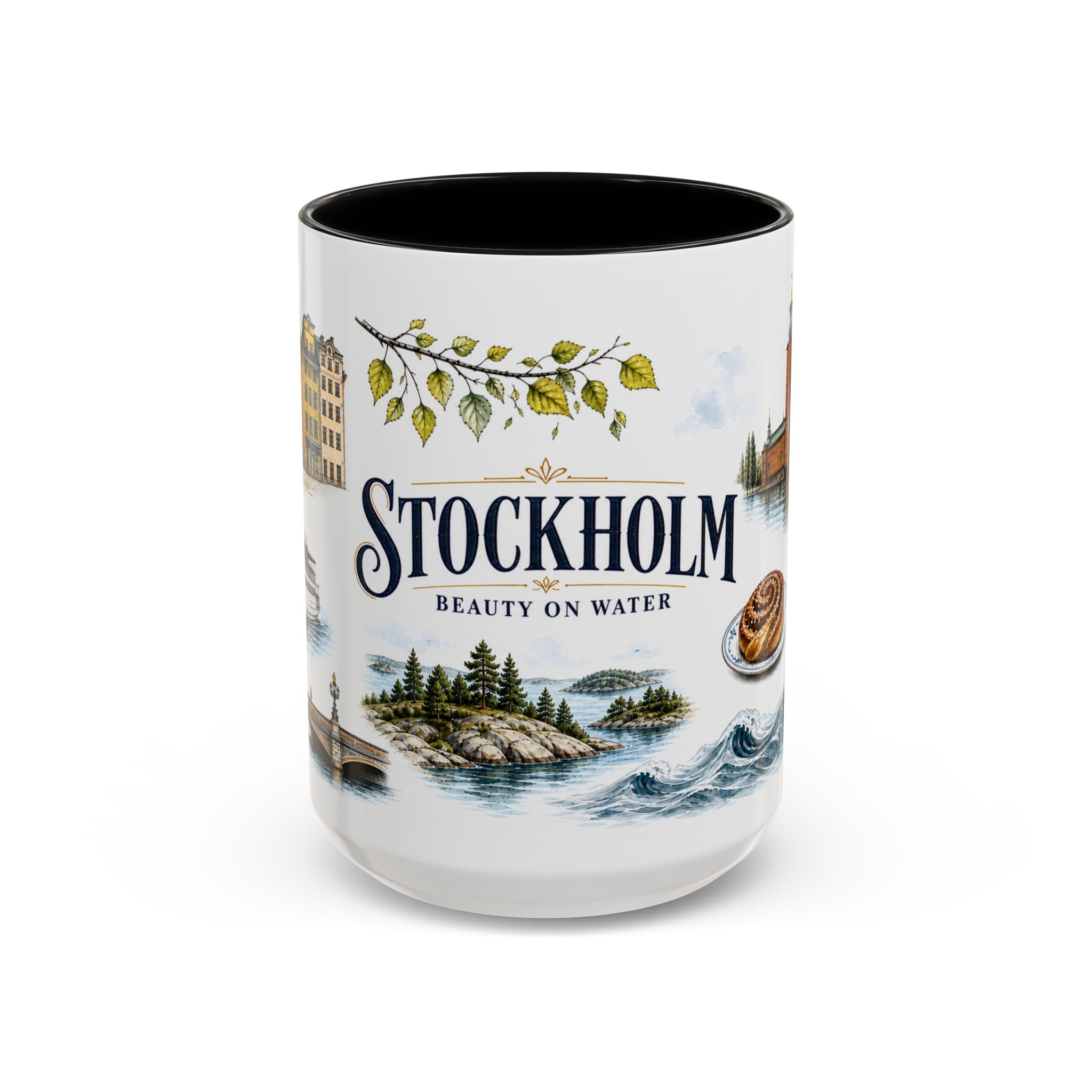 Stockholm Coffee Mug | Sweden Travel Souvenir | Vintage Illustrated City Gift | 11 oz 15 oz Accent Mug