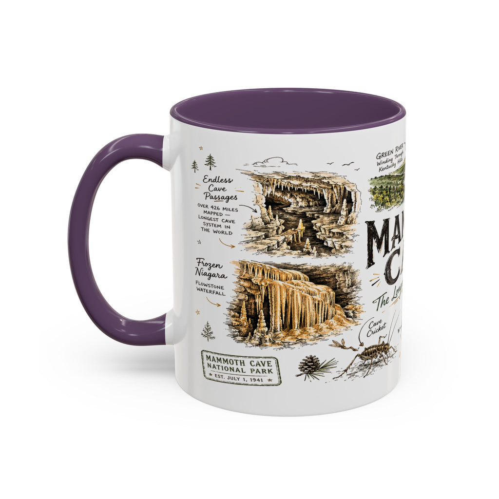 Mammoth Cave National Park Coffee Mug | Kentucky Cave Exploration Hiking Gift | Accent Color Ceramic 11oz 15oz