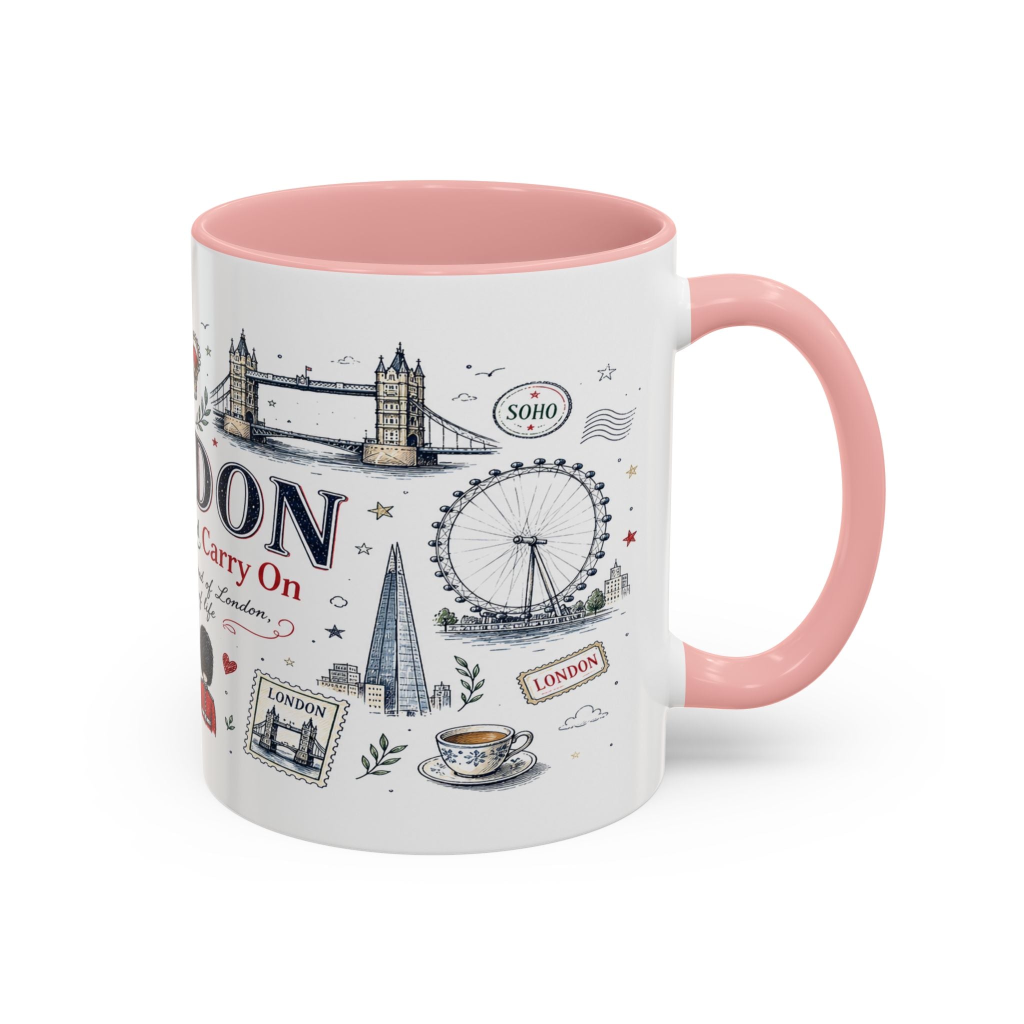 London Coffee Mug | England Souvenir Travel Gift | Accent Color Ceramic 11oz 15oz