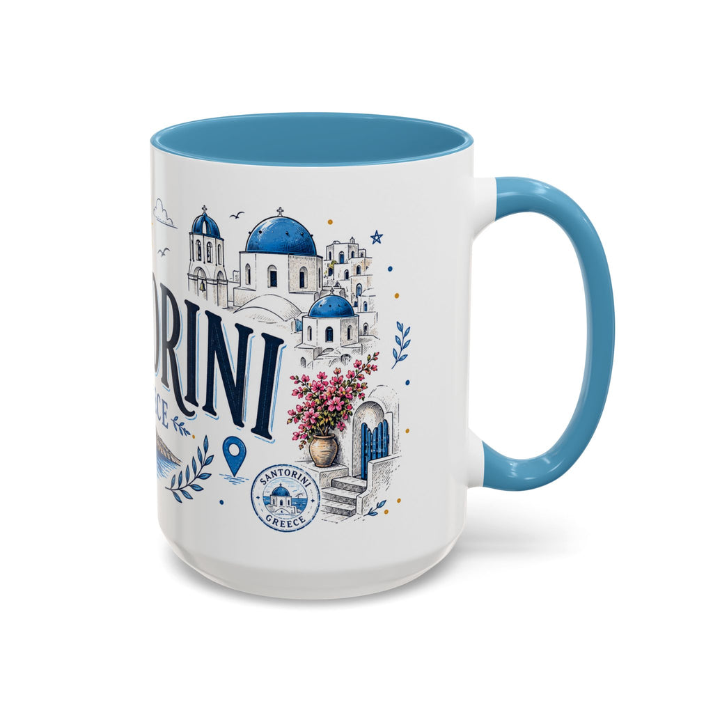 Santorini Coffee Mug | Travel Destination Souvenir Gift | Accent Color Ceramic 11oz 15oz