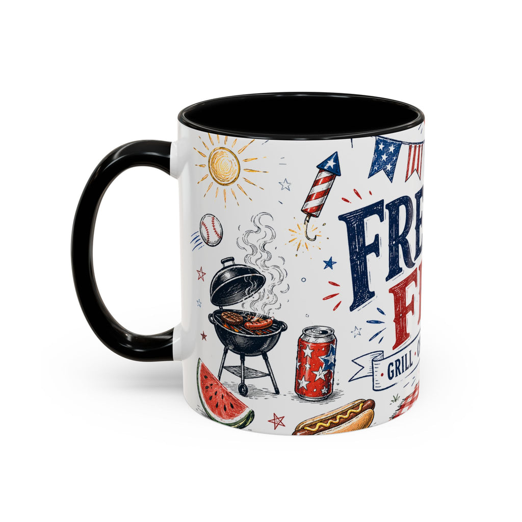 Freedom Fest Coffee Mug | Grill Chill Fireworks 4th of July | Accent Color Ceramic 11oz 15oz