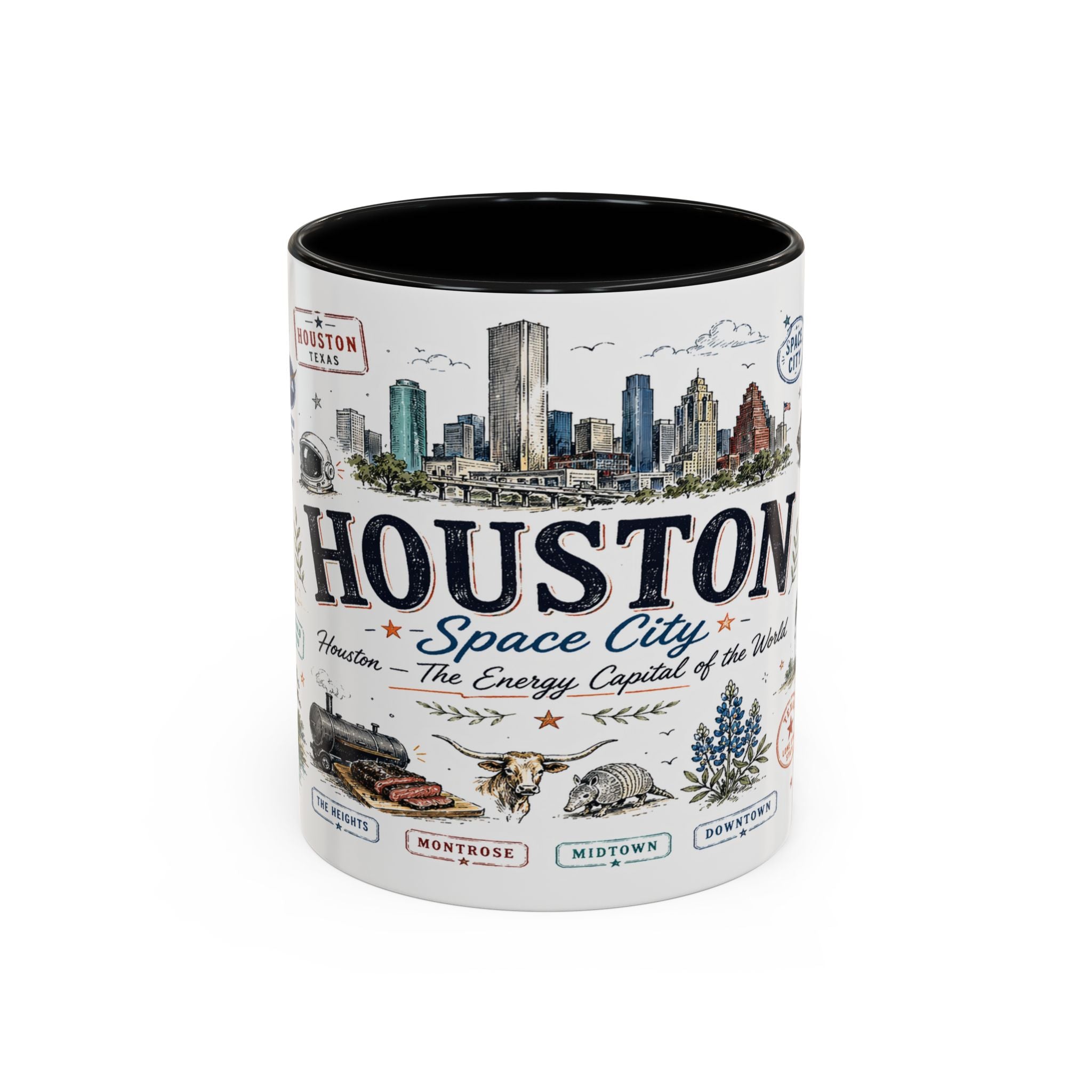 Houston Coffee Mug | Texas Souvenir City Gift | Accent Color Ceramic 11oz 15oz