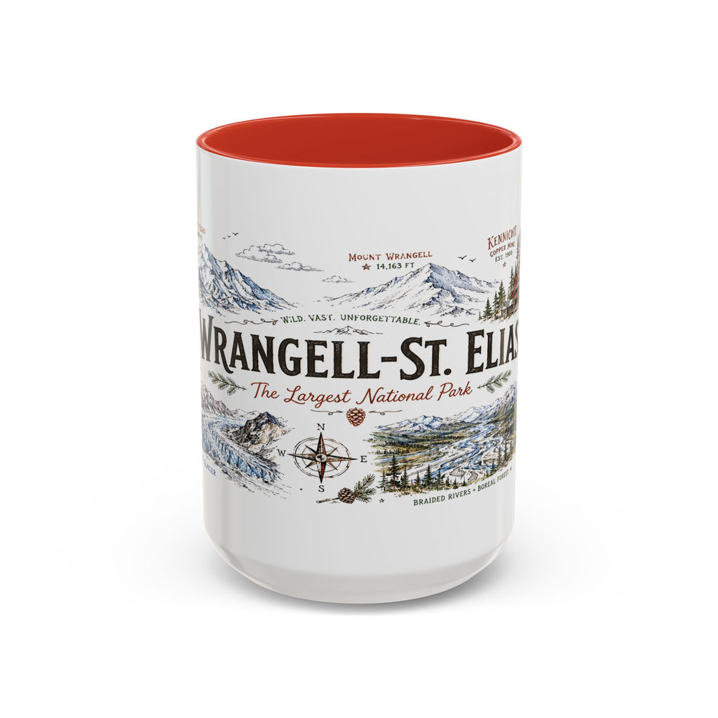 Wrangell-St. Elias National Park Coffee Mug | Alaska Wilderness Climbing Gift | Accent Color Ceramic 11oz 15oz