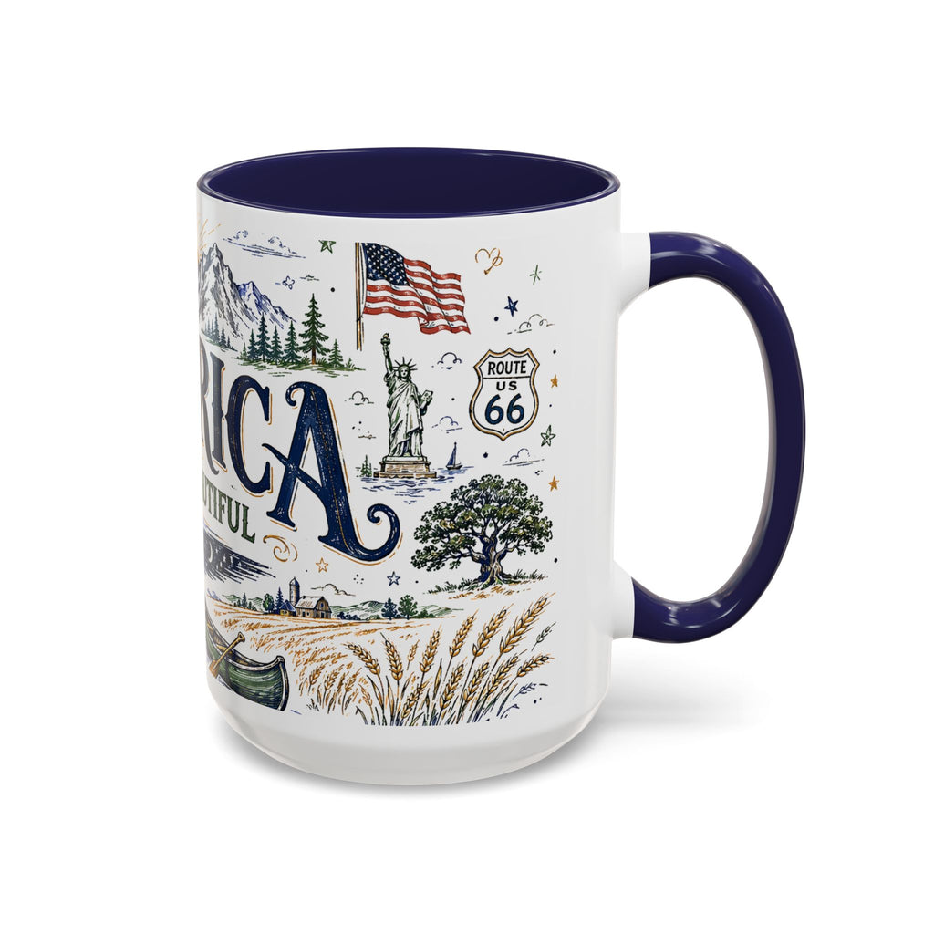 America the Beautiful Coffee Mug | Patriotic USA Gift | Accent Color Ceramic 11oz 15oz